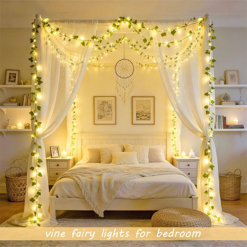 JMEXSUSS 33Ft Ivy Vines with 100 LED Fairy Lights - Battery Operated | Remote Control for Bedroom & Party Decor (Warm White)