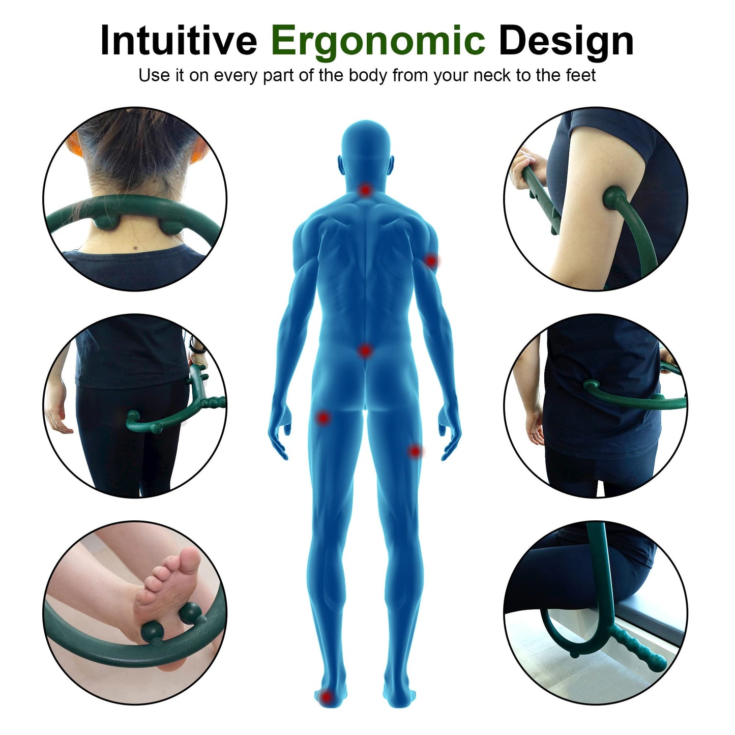 Shrdaepe 2 Pack Massage Trigger Point Cane, Body Deep Tissue, Handheld Back, Neck, Shoulder, Leg and Feet Massager Rod, Muscle Release Tool Self Massage Hook Cane Gifts for Women & Men, Blue & Green