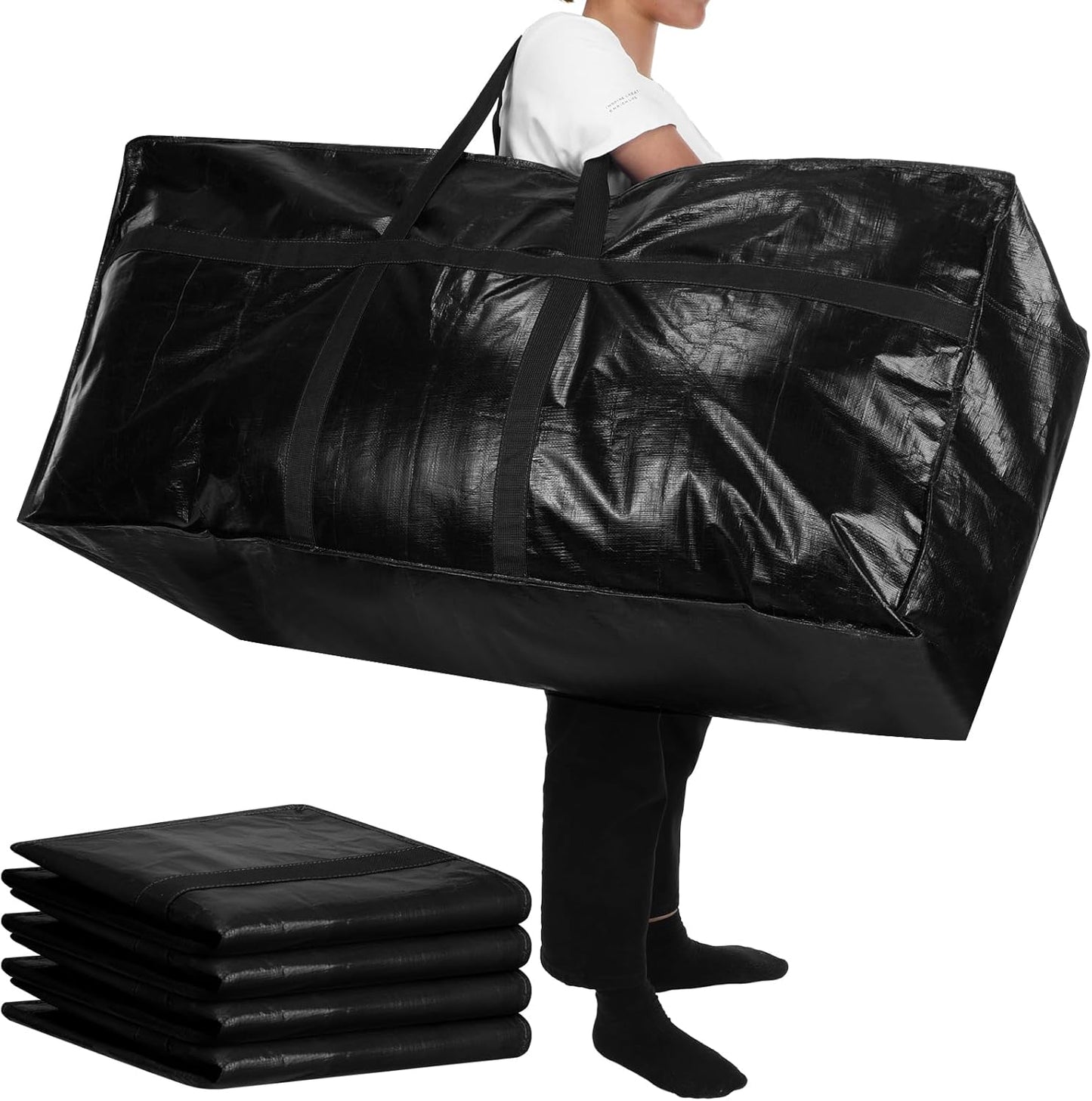 Windyun 57 Gallon Extra Large Heavy Duty Moving Bags - Jumbo Tote with Strong Zipper Handle | Black 4 Pack