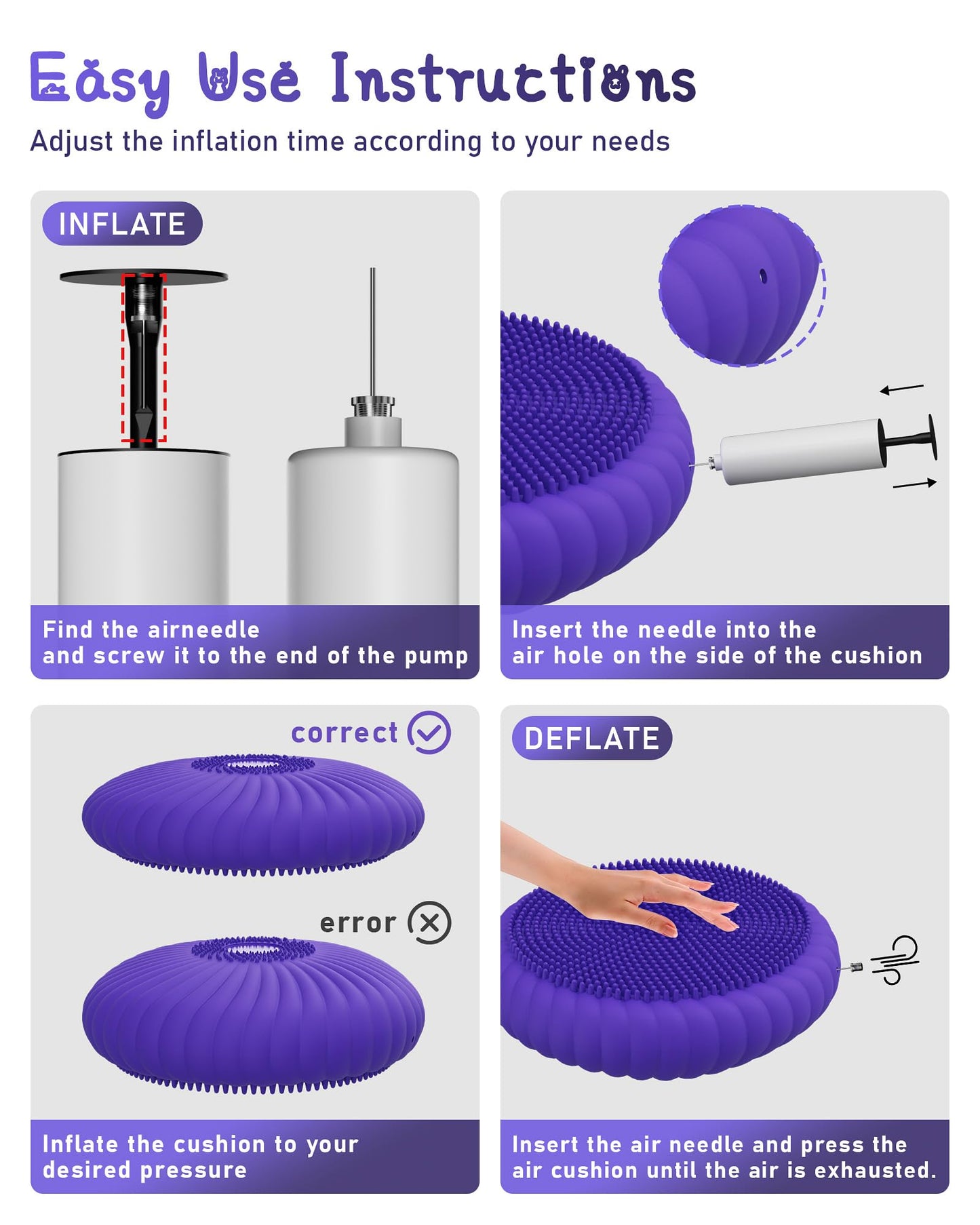 Wobble Cushion with Inflation Pump - Wobble Disk Balance Disc Wiggle Seat for Sensory Kids, Balance Pads (Purple)
