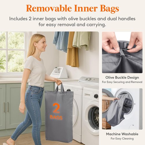 Lifewit 145L Large Laundry Basket - Foldable Hamper with Lid & Removable Bag | Light Gray