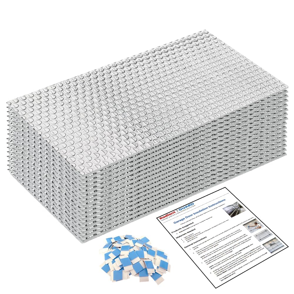 RadiantGUARD Garage Door Insulation Kit (Pre-Cut 16 Panels) Lightweight Reflective Insulation DIY Easy to Install Fits 2-Car Garage Doors 8-FT by 16-FT Radiant Barrier Technology