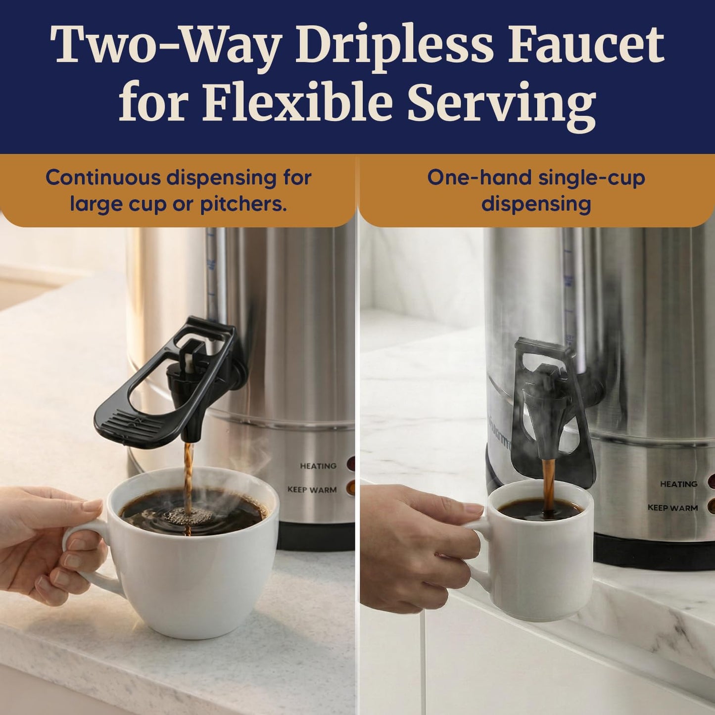 Elite Gourmet 100-Cup Commercial Coffee Urn & Hot Water Boiler – Dual-Wall Insulated, Tested to Keep Coffee Hot for 24 Hours, Dripless Faucet, Stainless Steel for Offices, Churches & Catering