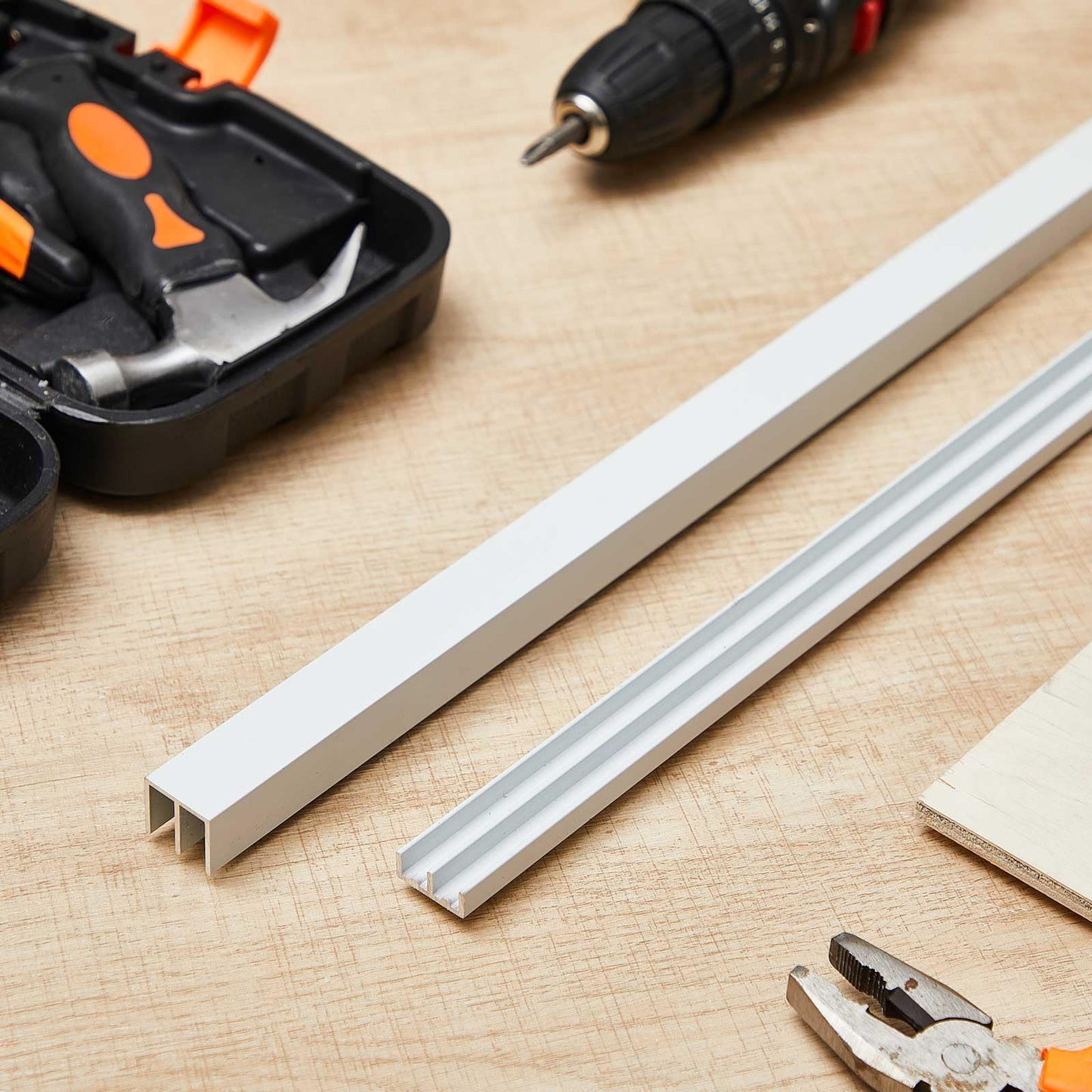 Landical 4 Set 4 ft White Aluminum Sliding Door Track Set for 1/4" Panels, Top and Bottom Closet Door Metal Track for Cabinet, Showcase, Glass or Wood Sliding Doors