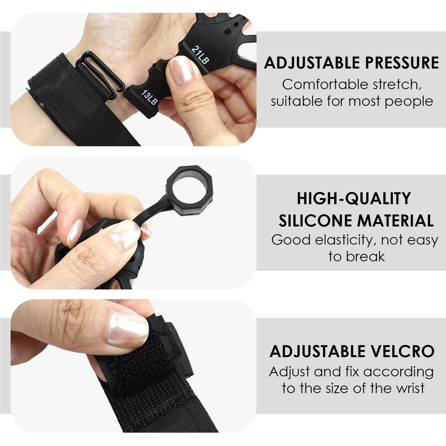 2PCS Grip Strength Trainer, Finger Exerciser, Double Sided Grip Strength Trainer for Rock Climbing and Hand Therapy, Adjustable Finger Extension Exerciser Builds Hand Strength for Relieve Pain(Black+Grey)