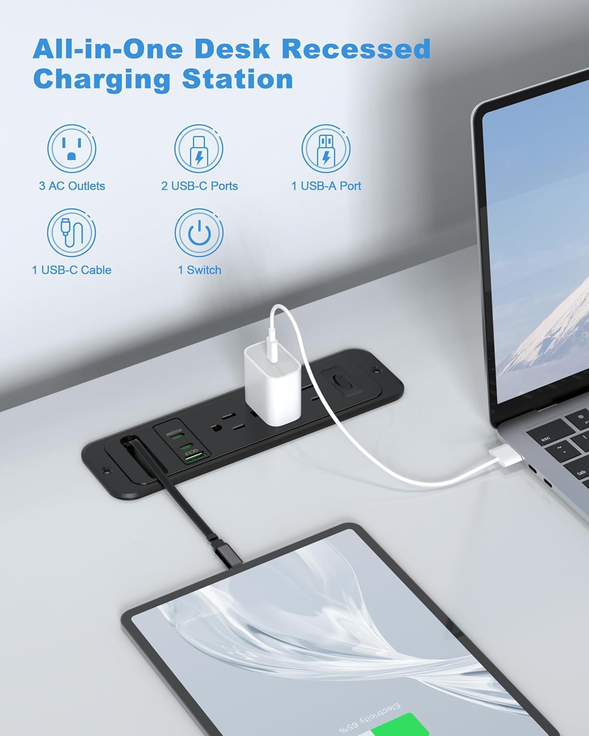 Jgstkcity Cable,2 20W Countertop Table,3 6FT-20W Recessed Power Strip with Retractable USB C PD USB C,Flush Mount