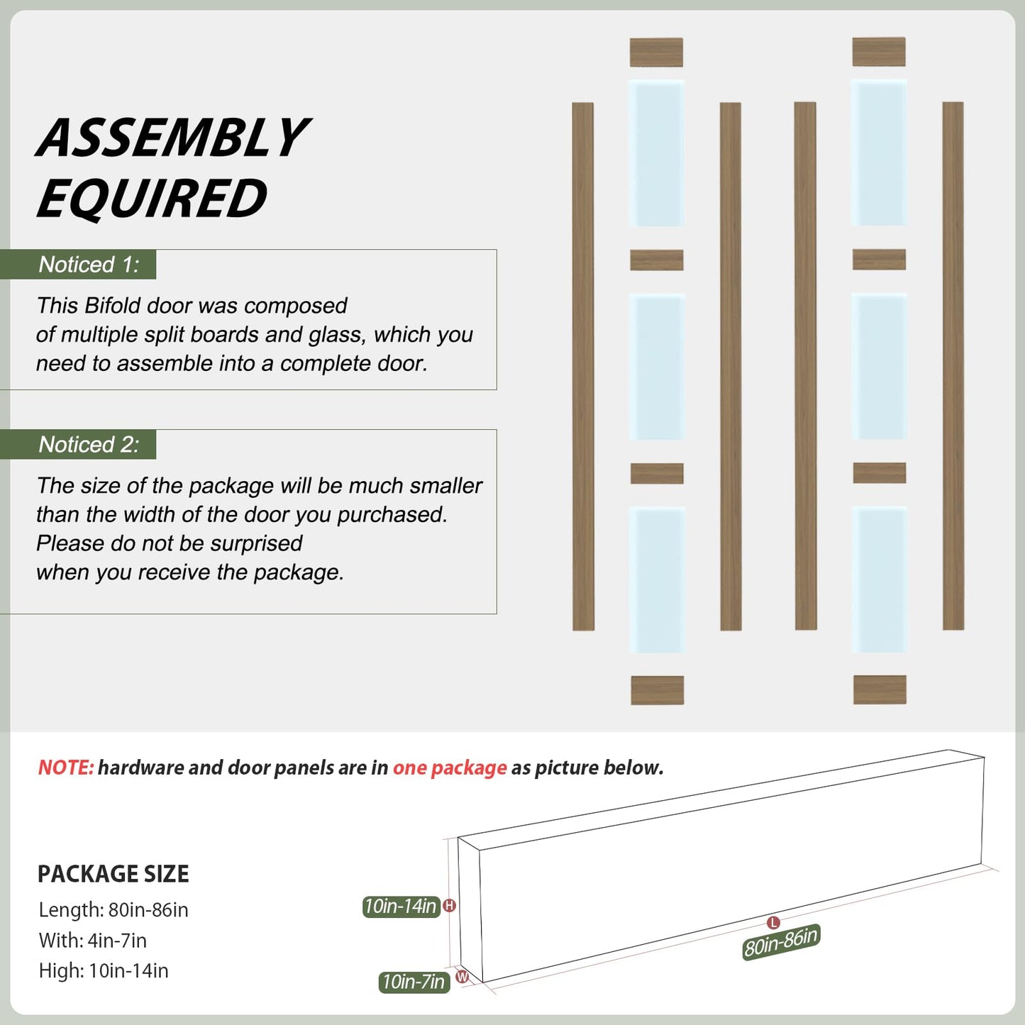 FREDBECK Glass Bifold Barn Doors 32X84(Double 16x84) with Hardware Kit Included, Brown,Water-Proof PVC Surface for Bedroom,Bathroom,Assembly Required