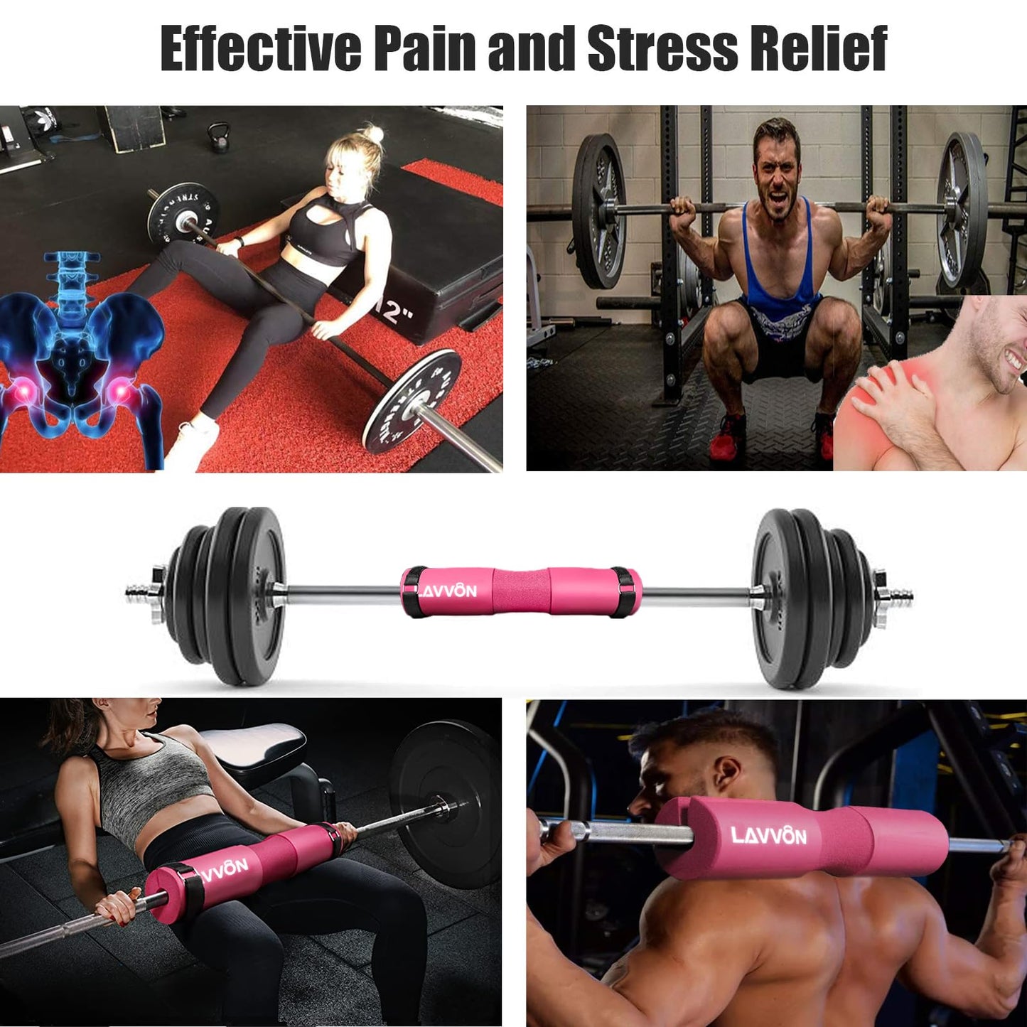 Squat Pad Set - Foam Barbell Pad for Squats Cushion, Lunges & Bar Padding for Hip Thrusts -Standard Olympic Weight Bar Pad,Gym Accessories for Women(Ankle Straps,Wrist Straps for Weightlifting)(Pink)
