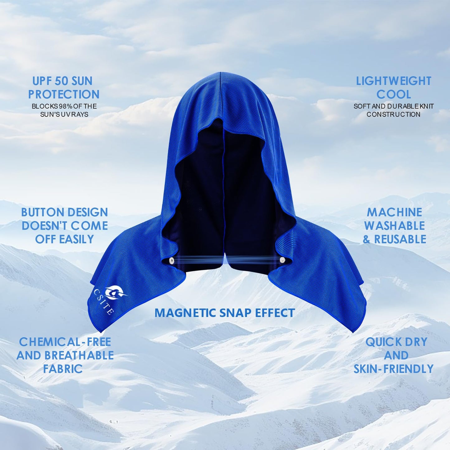 CSITE 2 Pack Cooling Hoodie Towels, Instant Cooling Towels for Neck and Face, UPF 50 Sun Protection, Ice Towel for Hot Weather, Head Towel for Sports, Camping, Cycling & More Activities