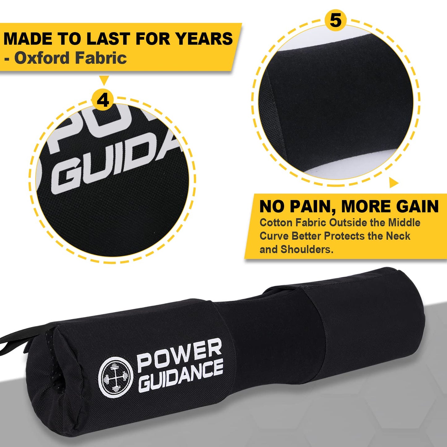 POWER GUIDANCE Barbell Squat Pad - Neck & Shoulder Protective Pad Anti-Skid Points for Squats, Lunges, Hip Thrusts, Weightlifting - Fit Standard and Olympic Bars, Black