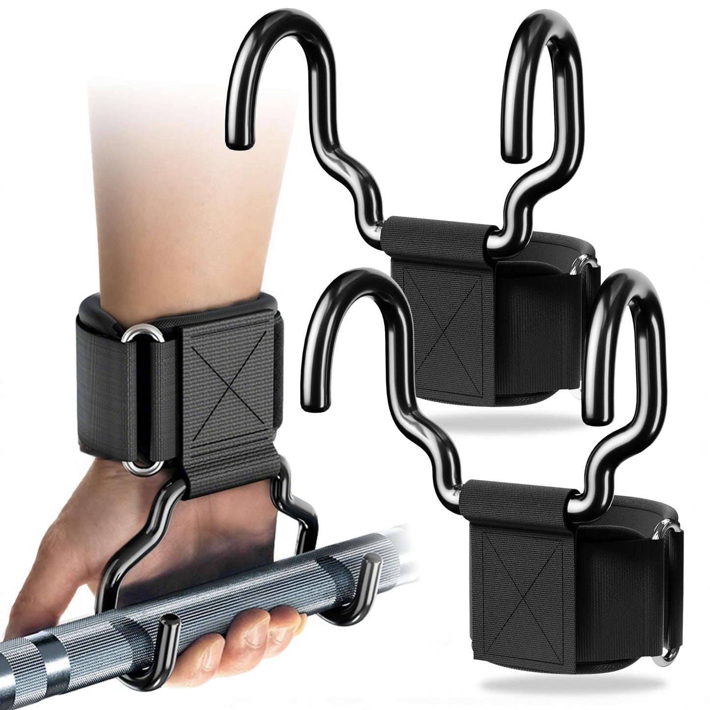 WKWE Upgrade Weight Lifting Hooks, Gym Heavy Duty Power Lifting Straps for Men & Women Deadlifts, Pull Up, Powerlifting, Shrugs