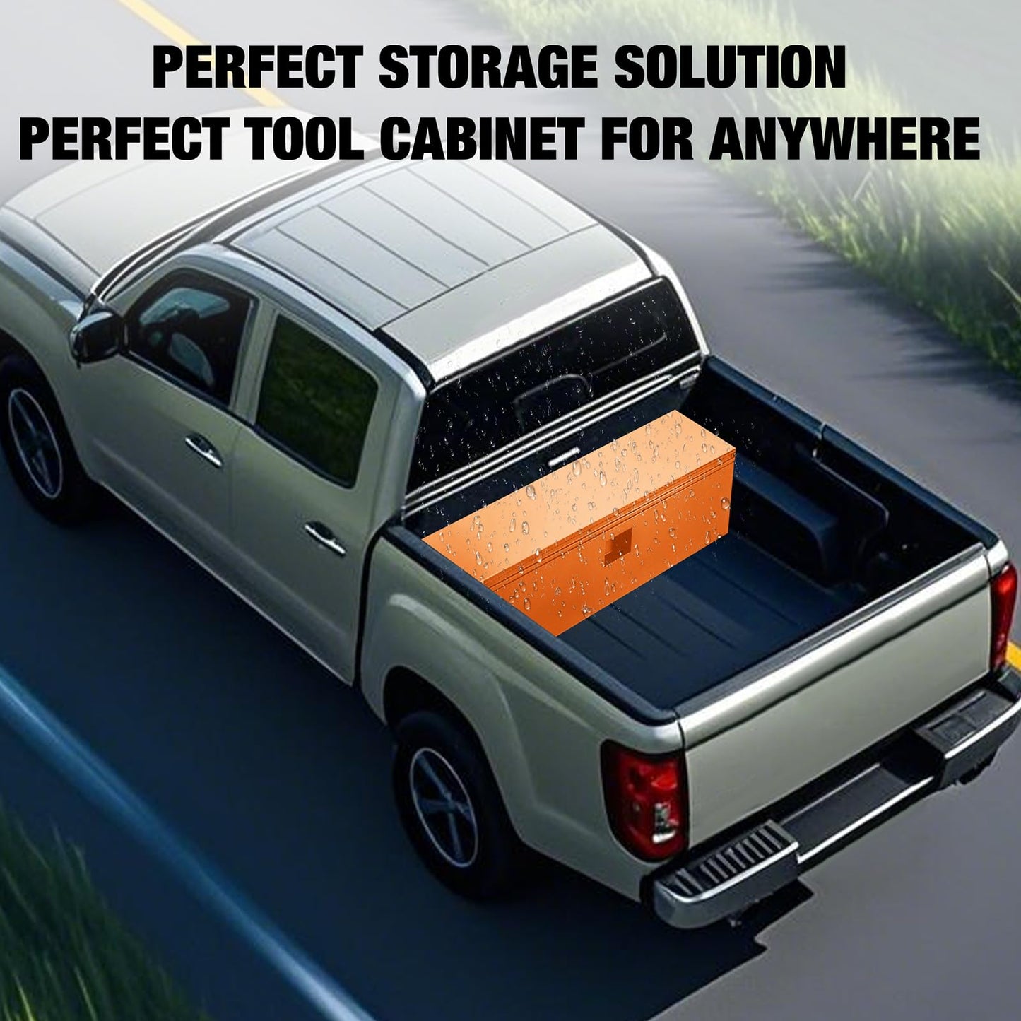 Garvee Black Steel Truck Bed Tool Box, Trailer Tongue Box, Truck Storage Organizer Tool Chest For Truck Bed, RV, Trailer (48"x 15.5"x 15.5" - Orange)