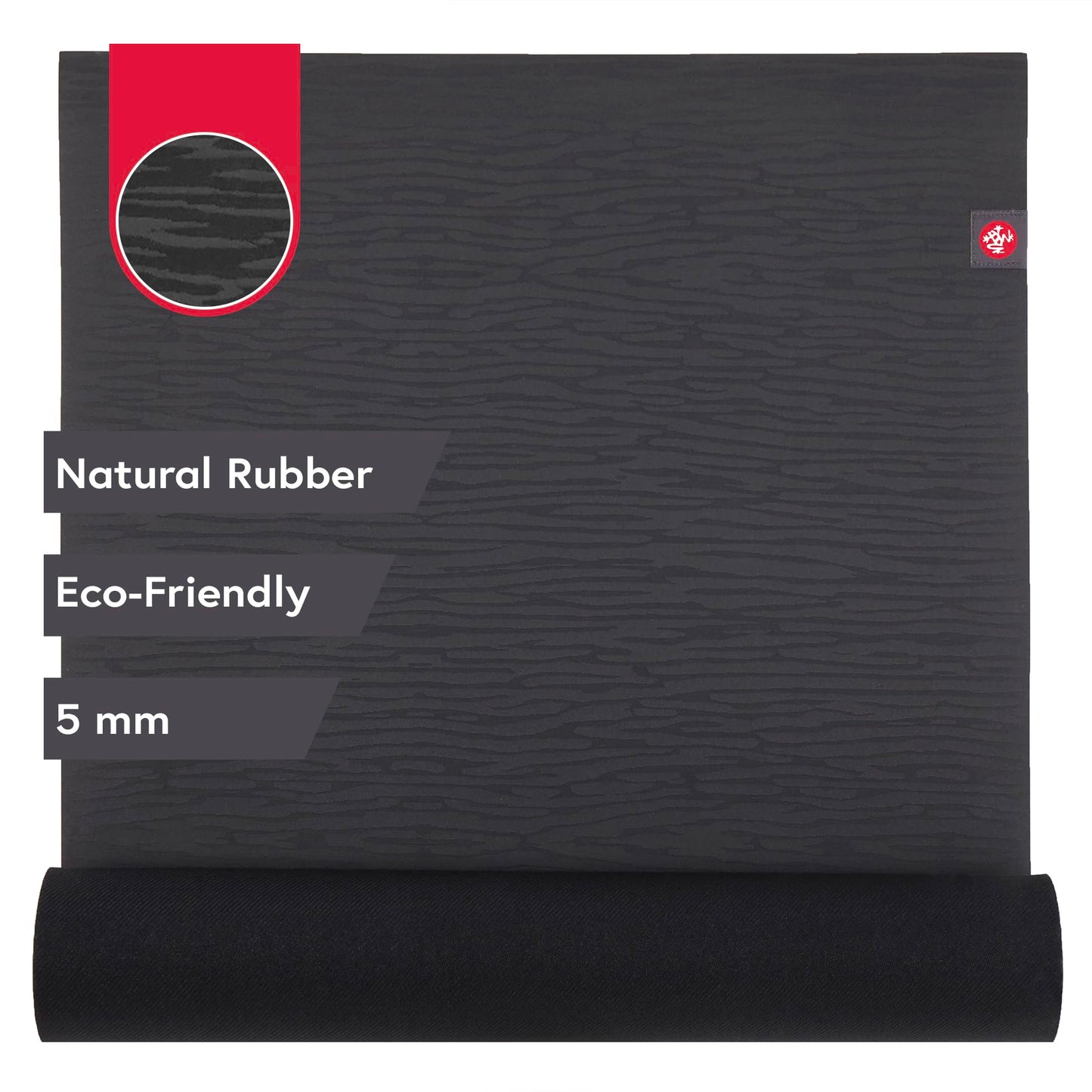 Manduka eKO Yoga Mat 71" - 5mm | Natural Rubber | Eco-Friendly | Soft Textured Surface | Natural Next-to-Skin Feel | 71x 26 inches | Charcoal