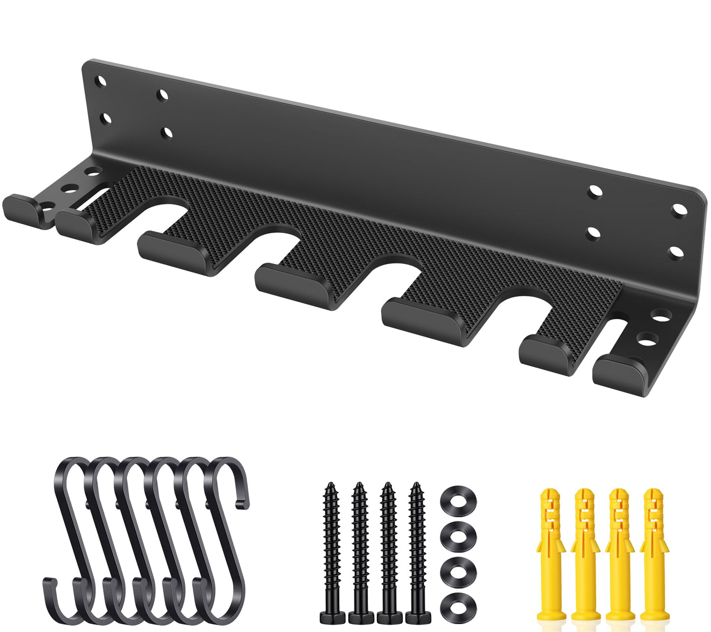 KDNVPS Heavy Duty Wall Mounted Barbell Holder, 5.8mm Thick Olympic Barbell Storage Rack with Hooks, Fits Bars Under 33mm, Space-Saving Home Gym Fitness Equipment Hanger