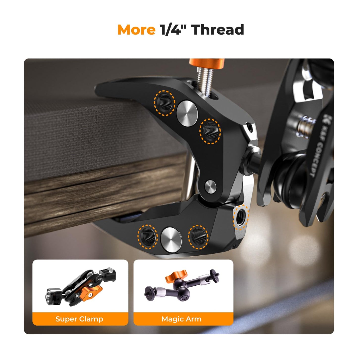 K&F CONCEPT Camera Clamp Mount, Super Clamp Mount Magic Arm with Two 360° Ball Heads, ARRI 1/4" Screw Threads for DSLRs, Action Camera, Tripod, Phone Compatible with Gopro/DJI/Insta360