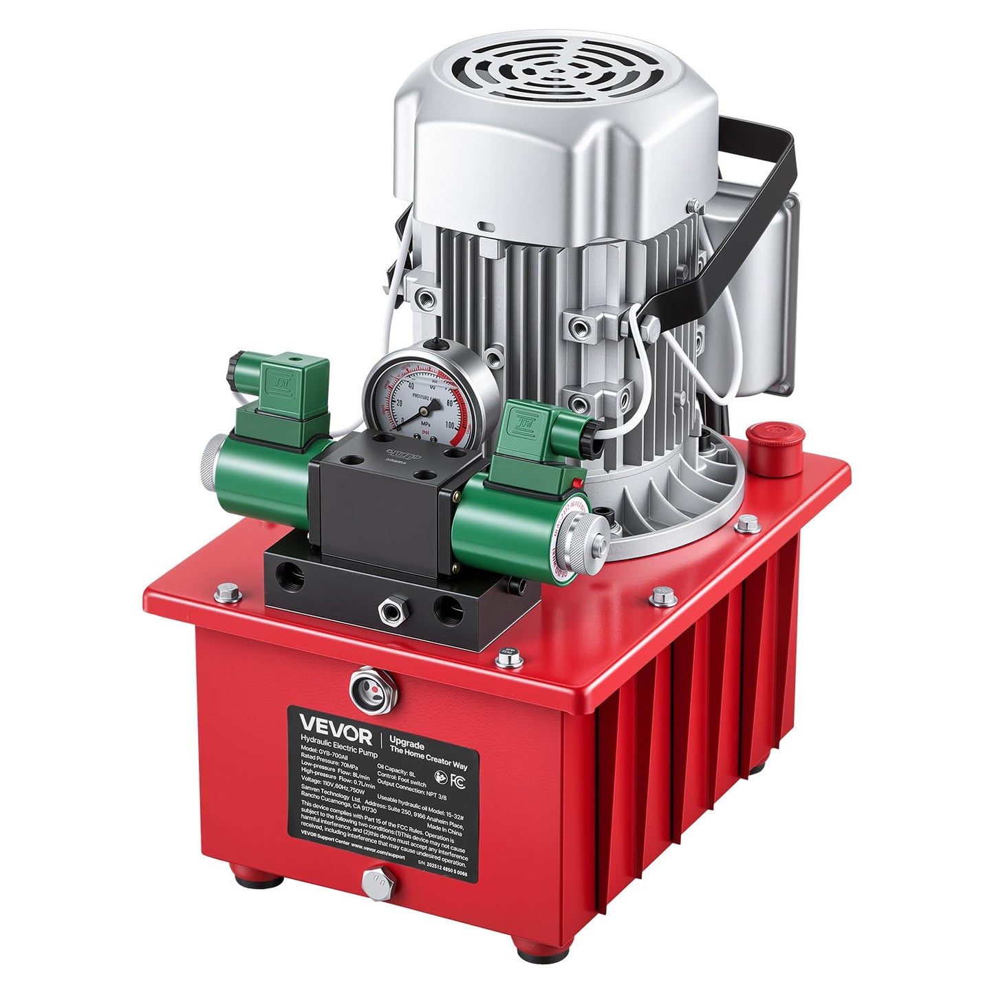 VEVOR Electric Driven Hydraulic Pump, 750W 10,000 PSI, 120V Double Acting Hydraulic Pump Power Pack Unit, Solenoid Valve with Pedal Switch, 2.1 Gal / 8L, for Punching, Bending, Double Acting Cylinders
