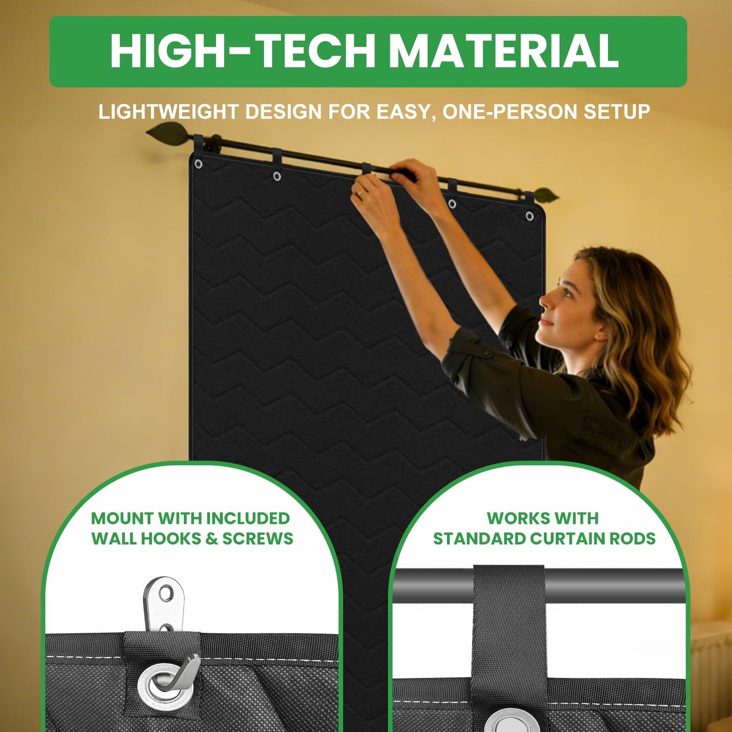 Soundproof Curtains 48" x 78" - 2 Pcs Lightweight Automotive-Grade Acoustic Sound Dampening Blanket with Grommets, Hanging Loops & Wall Hooks, Noise Blocking for Windows, Room, Studio & Office – Black