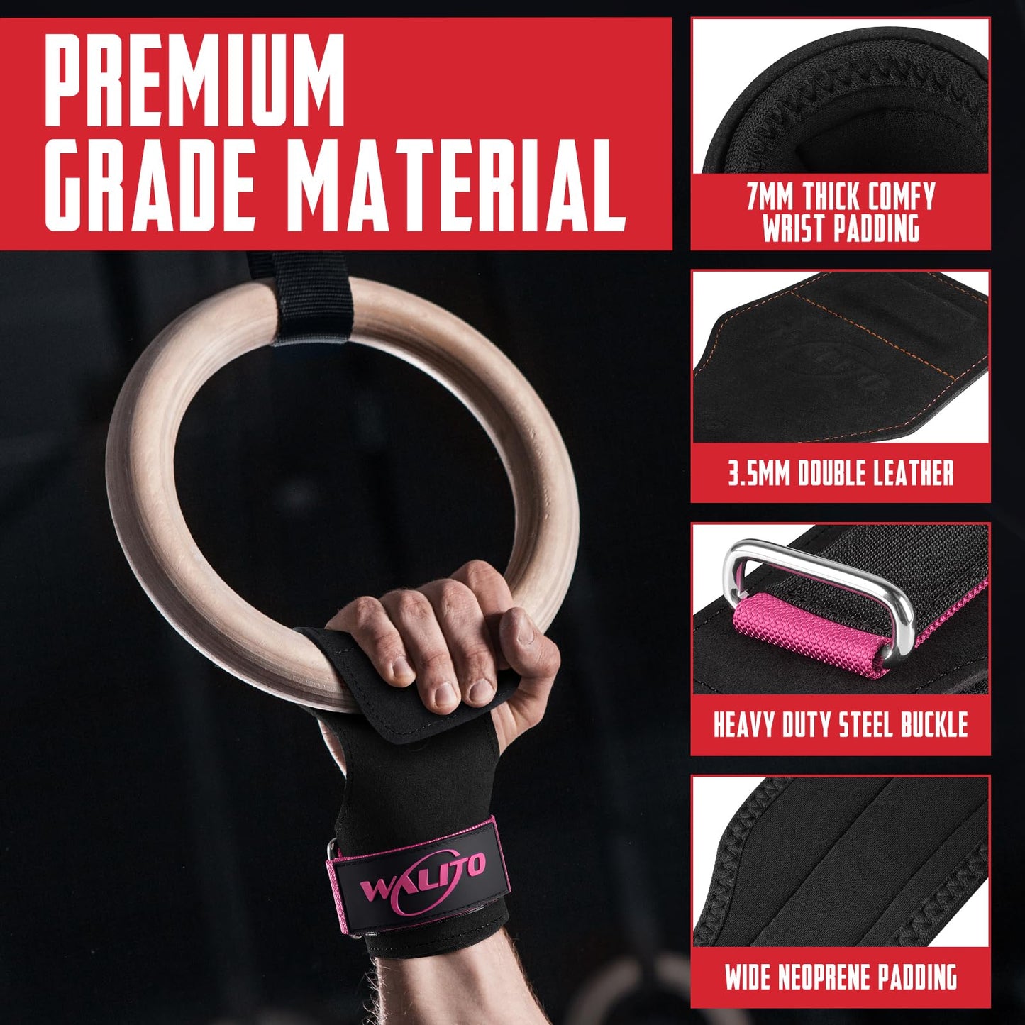 Weight Lifting Wrist Strap，Double Layer Leather Wrist Wraps with Neoprene Padding for Weightlifting & Deadlifts – Adjustable Gym Straps for Men & Women