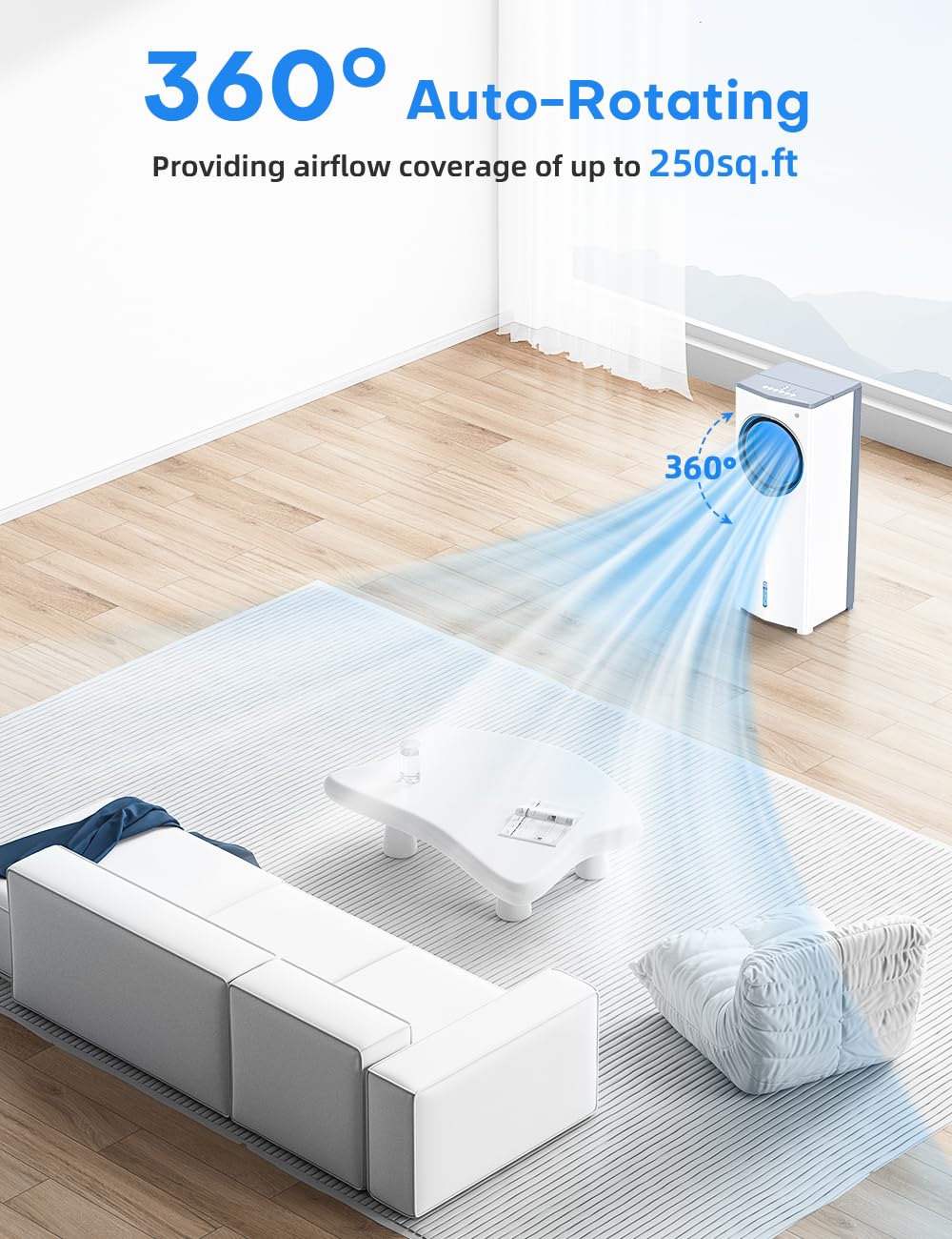 MYICY 27 INCH Evaporative Air Cooler, Windowless Swamp Cooler Portable Air Conditioners w/Normal/Natural/Sleep/Cooling Mode,3 Speeds,Double Tanks& Remote & Smart Timer, Bladeless Air Cooler for Room