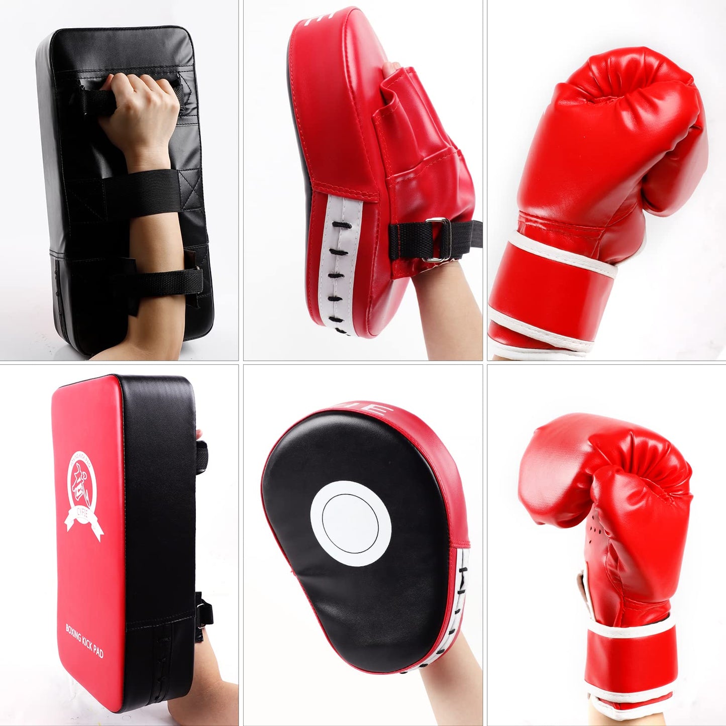 3-in-1 Boxing Equipment Punching Gloves Mitts Kick Pack Set for Kids Karate Mitts Pad for Beginners Arm Pad for Children Boxing Gloves for Muay Thai, Taekwondo, MMA Training, Gift for Kids Child