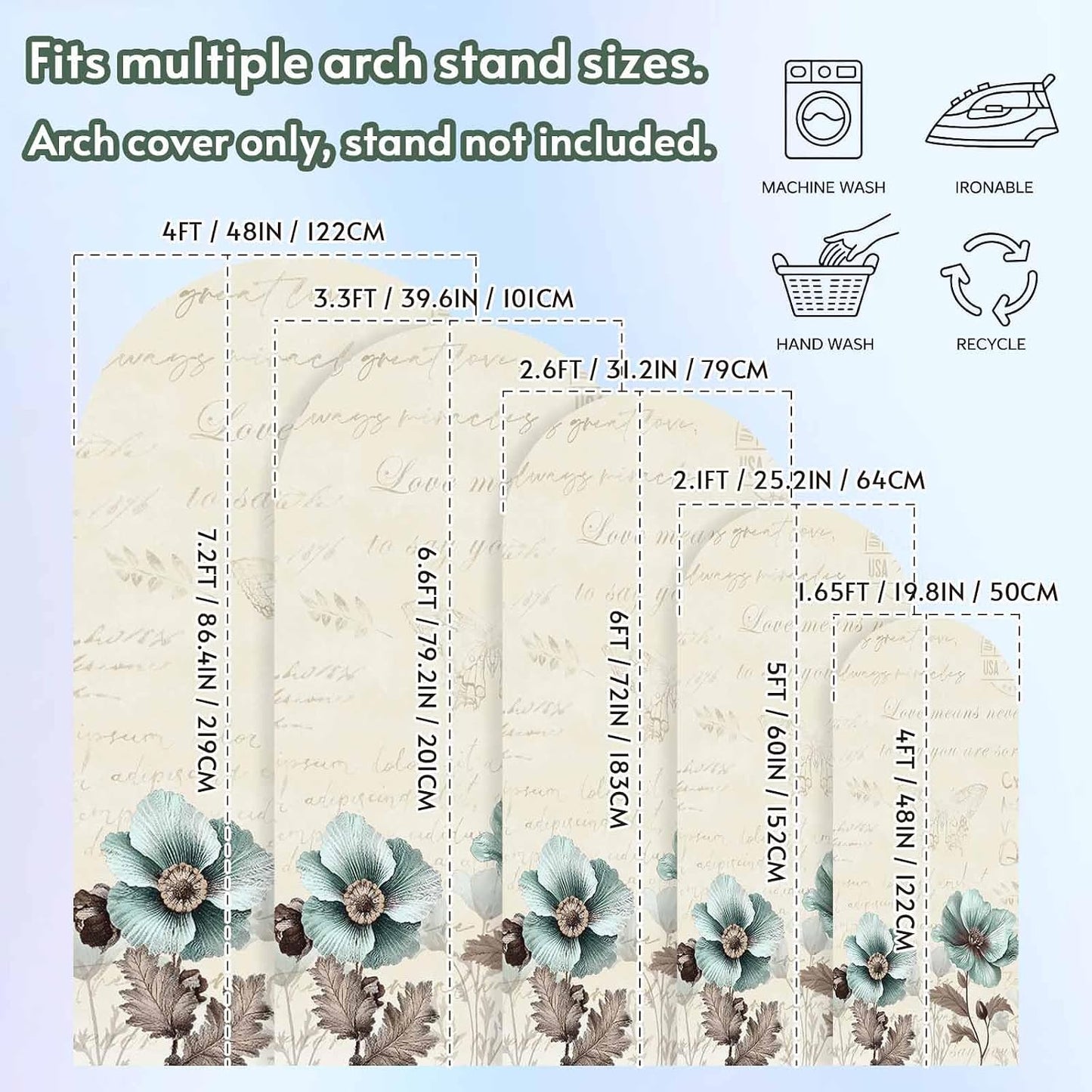 Duskova Living 4 Victorian Style Arch Backdrop Cover FT, Vintage Blue Flowers Broccoli Wedding Arch Cover Stretchy