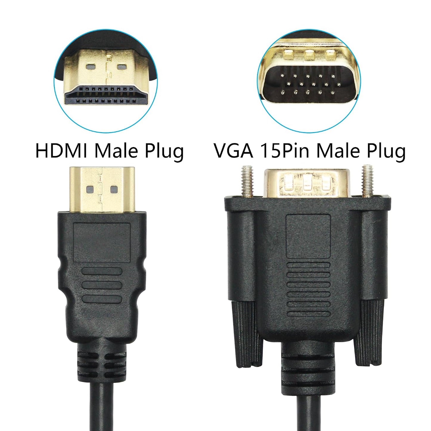 5.9FT, 1080P HDMI to VGA Adapter Cable Gold-Plated HDMI Male to VGA Male High-Definition Video Converter, Used