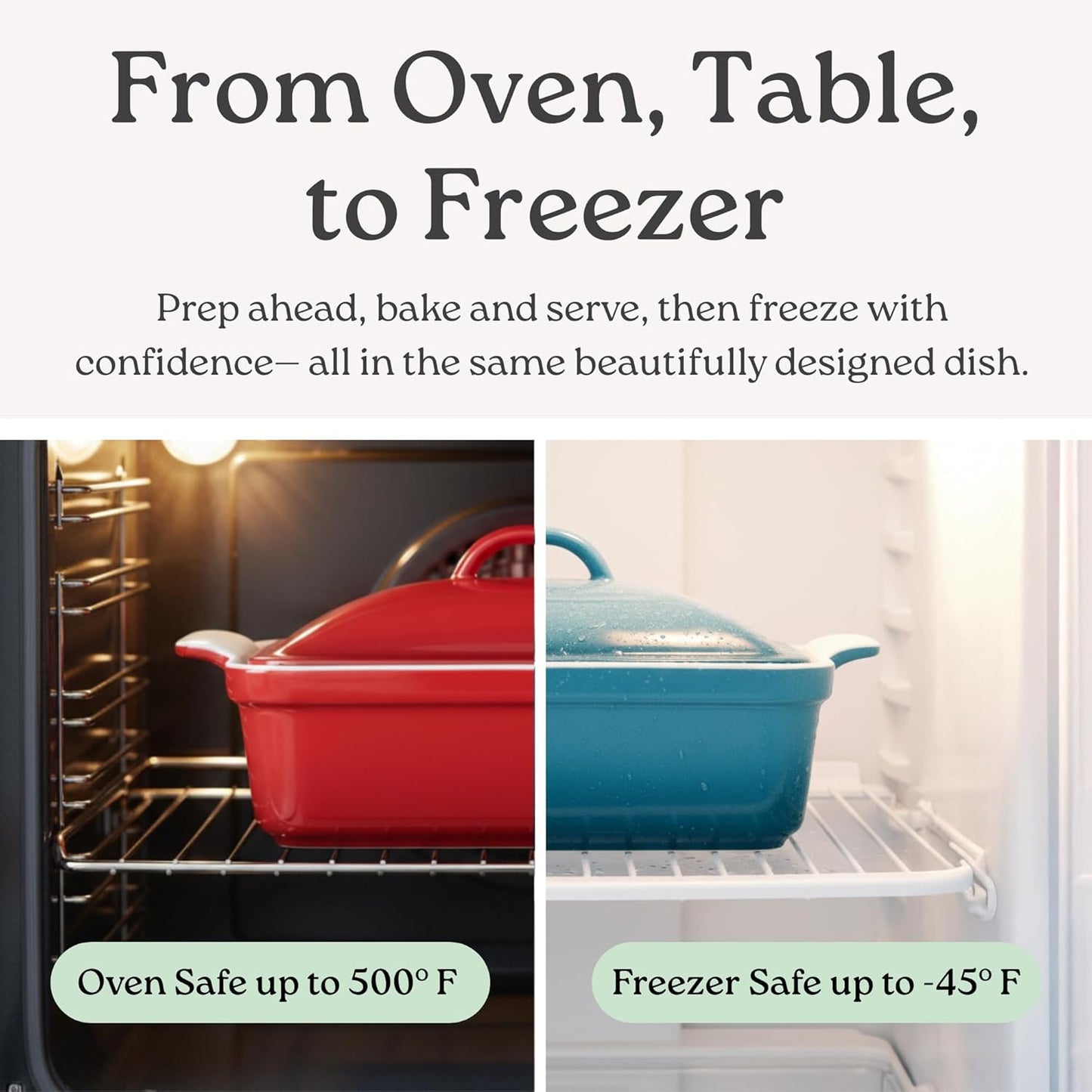 ROSSALLINI Stoneware Casserole Dish - Covered Square Bakeware with Lid | Medium 2 Quart, Ocean Blue
