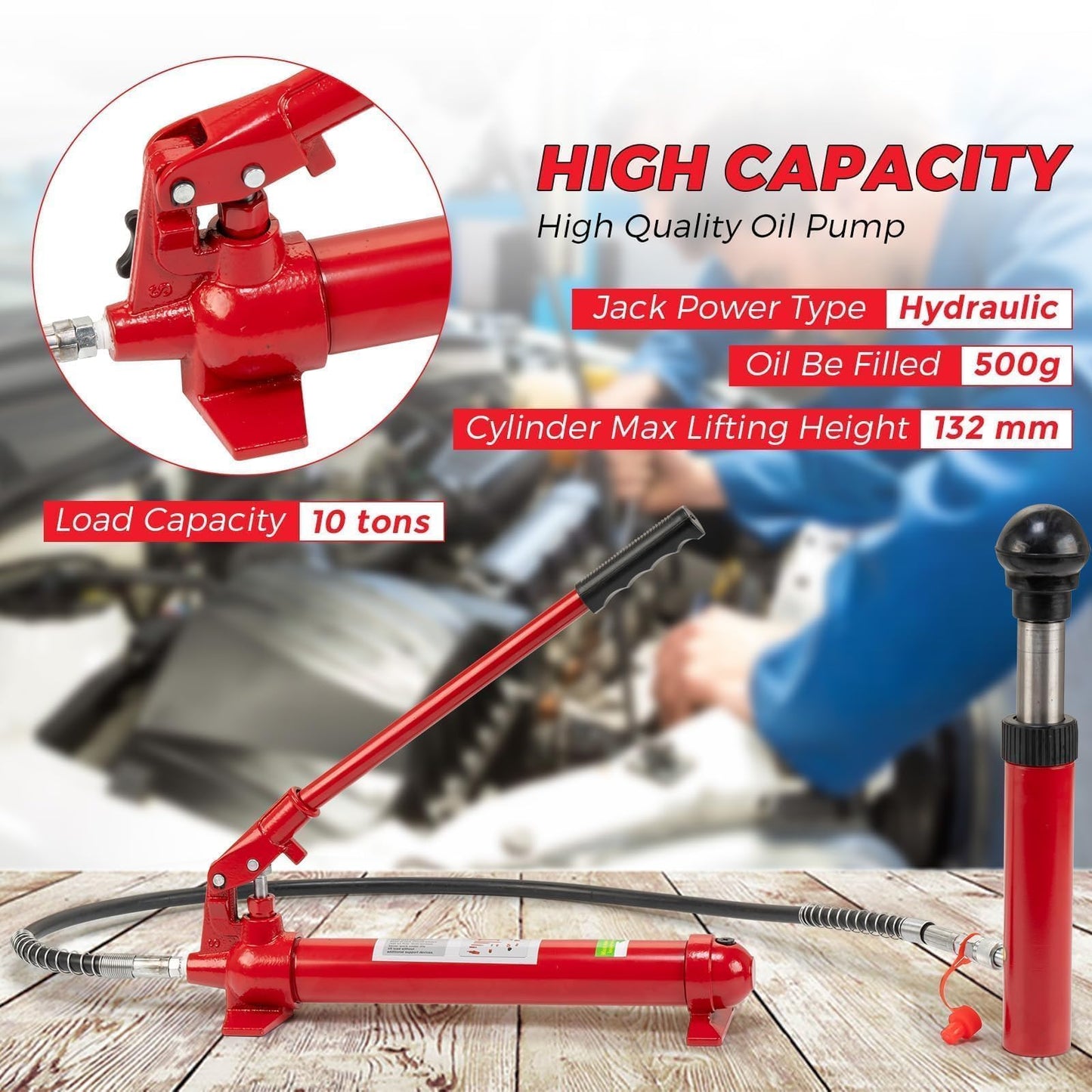 12 Ton Hydraulic Porta Power Kit, Heavy-Duty Frame Repair Tool Set with 4.6Ft Hose & Storage Case, 26,455 Lbs Capacity – Auto Body, Car, Truck & Garage Maintenance