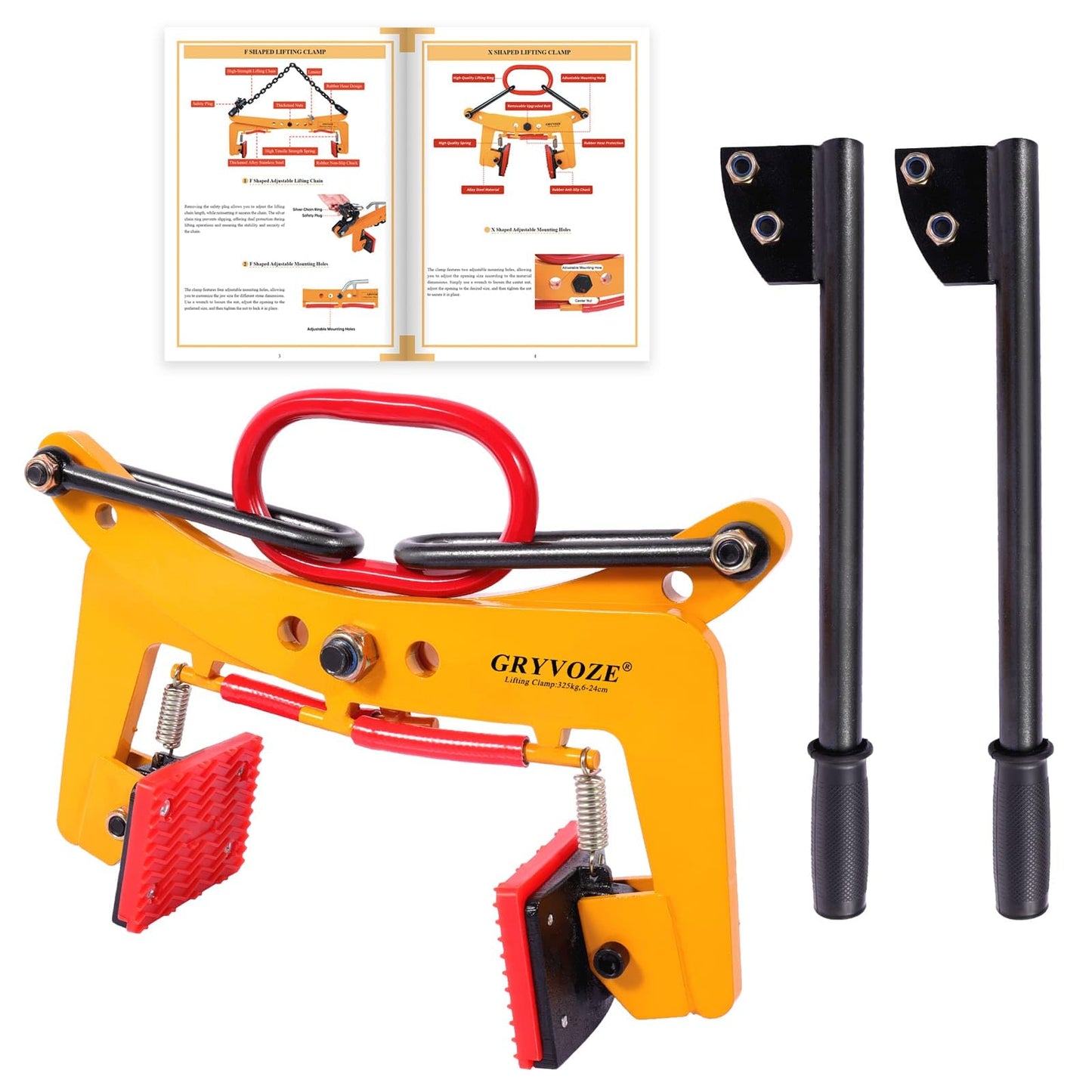 GRYVOZE 716 lbs 2 in 1 Granite Slab Lifting Clamp, 2.4"-9.5" X Shaped Heavy Duty Stone Lifter Equipment with Handle, Marble Carrying Clamps Tongs, also Suitable for Concrete and Curbstones