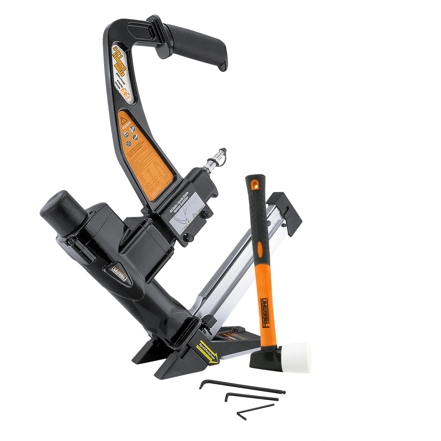 Freeman PFL618C Pneumatic 3-in-1 15.5-Gauge and 16-Gauge 2" Flooring Nailer/Stapler with Flooring Mallet and Interchangeable Base Plates