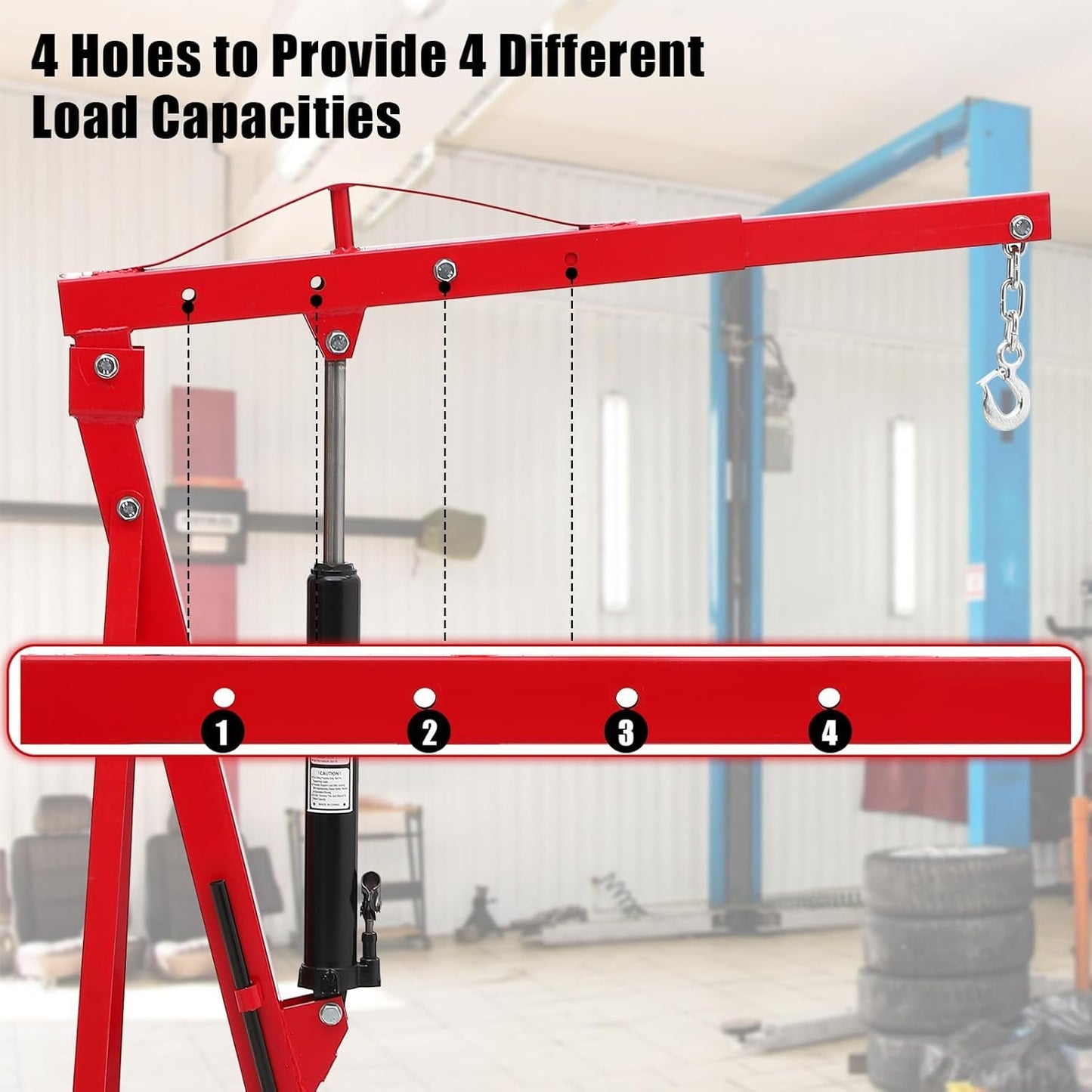 GarveeTech 2-Ton Folding Engine Hoist Cherry Picker 4400 Lb Capacity Hydraulic Shop Crane with Telescoping Boom 6 Caster Wheels for Automotive Repair Garage Use Includes Hitch and Storage Stand Red