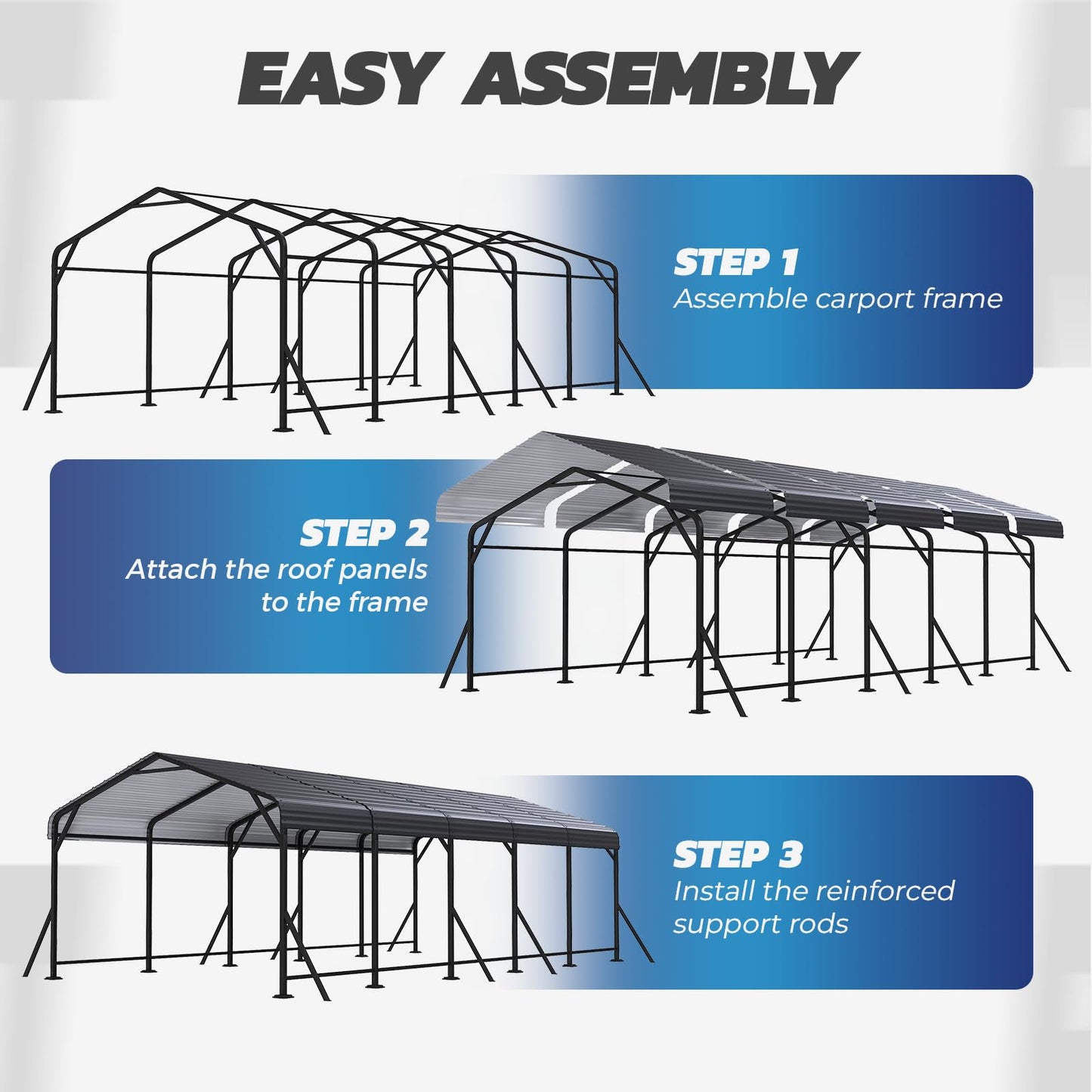 EROMMY13' x 26' Heavy Duty Metal Carport with Galvanized Steel Roof & Base for All-Weather Protection, Outdoor Carport Garage, Versatile for Car, Boat, Tractor, and Party Use, Dark Gray