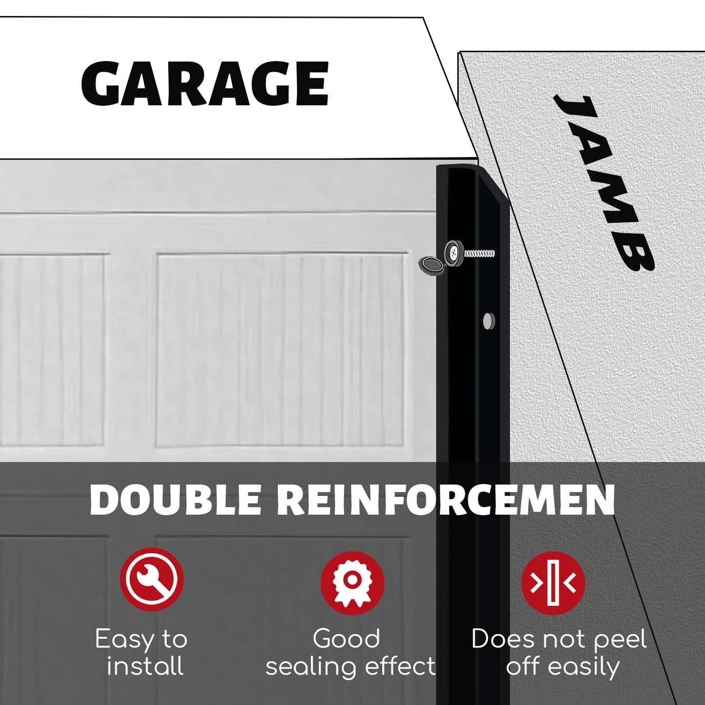 Garage Door Seal Top and Sides Seal Strip, 40FT Universal Garage Door Weather Stripping, Durable Garage Door Bottom Seal Replacement with Adhesive Backing and Screws (Black, 40FT)
