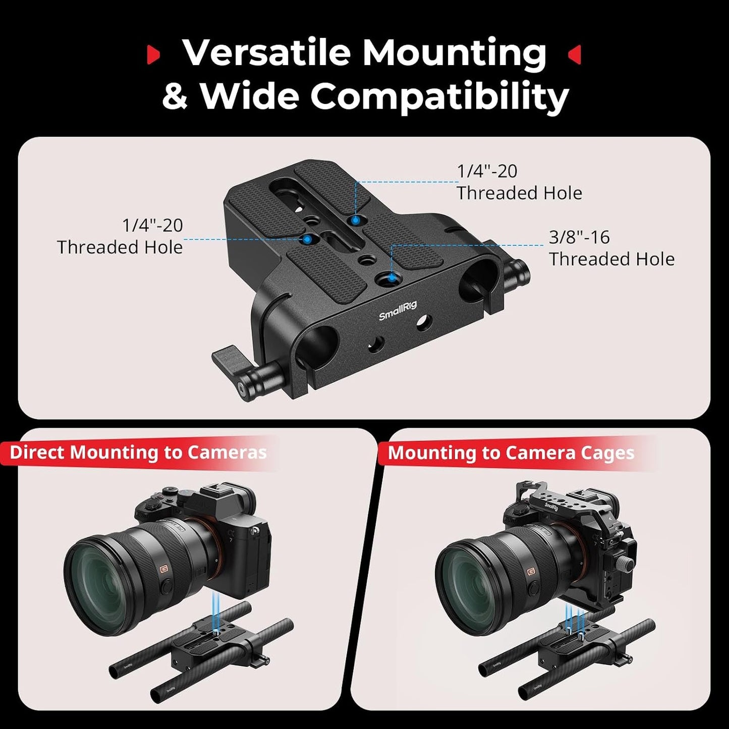 SMALLRIG 15mm 15mm (8'' 20cm), A6500 A6600 A6300, R5 R6, A7SIII A7III, 5609 Camera Base Plate Kit with LWS Rod Rail