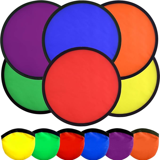 Mototo 30 Pieces Foldable Flying Disc Fans with Bag Folding Pocket Toy Set for Kids Fun Birthday Party Favors Summer Outdoor Activity Game Halloween Christmas, 6 Colors (Colorful 1)
