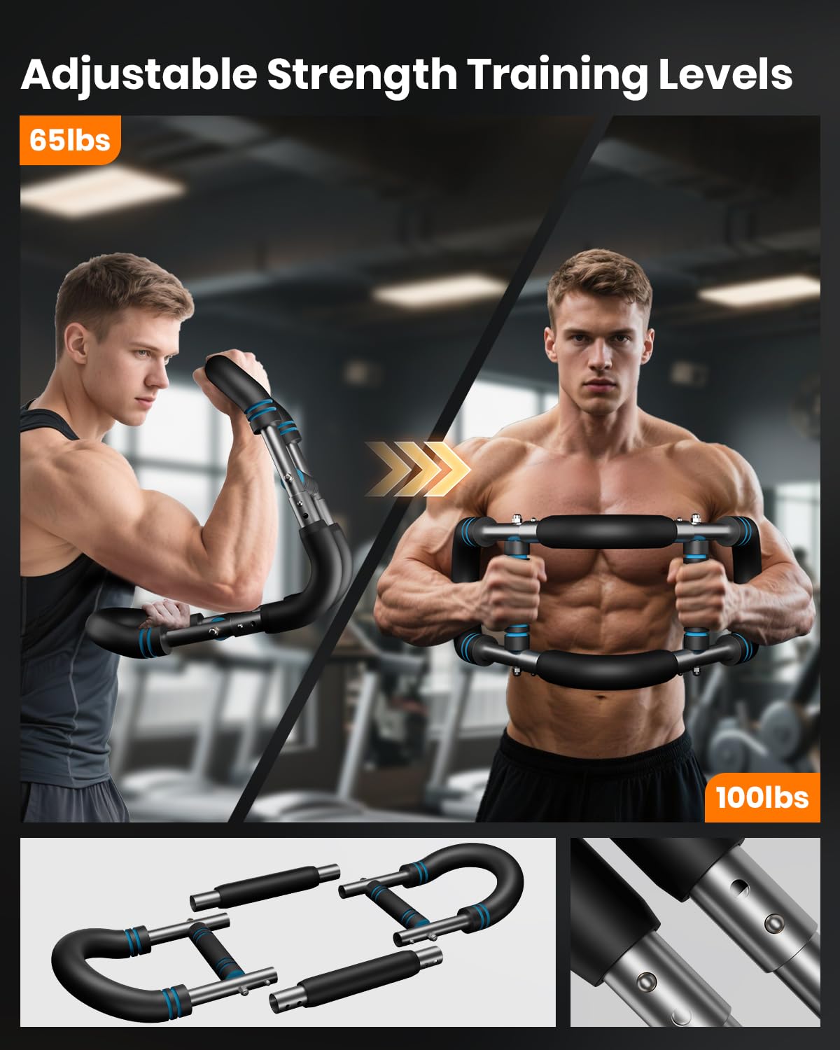 Upgraded Twister Arm Trainer, Adjustable Chest Workout Equipment, Portable Arm Exerciser for Upper Body Strength Training, Detachable Power Twister Bar for Home Gym Fitness (Blue 30-90 lbs)