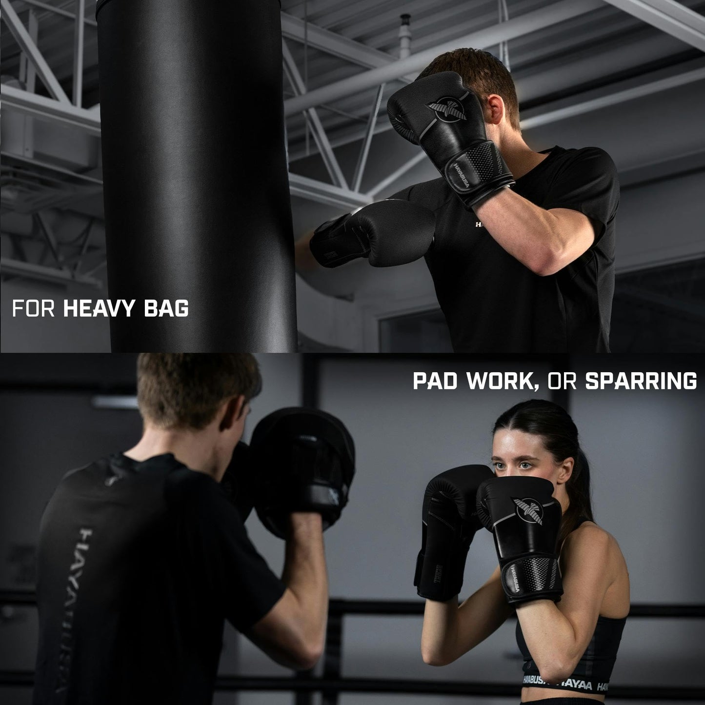 Hayabusa Sport Boxing Gloves for Men and Women – Dual-Splinted Wrist Support, Multi-Density Foam Padding, Contoured Fit – Ideal for Boxing, Kickboxing, and Muay Thai Training - Black/Charcoal, 16oz