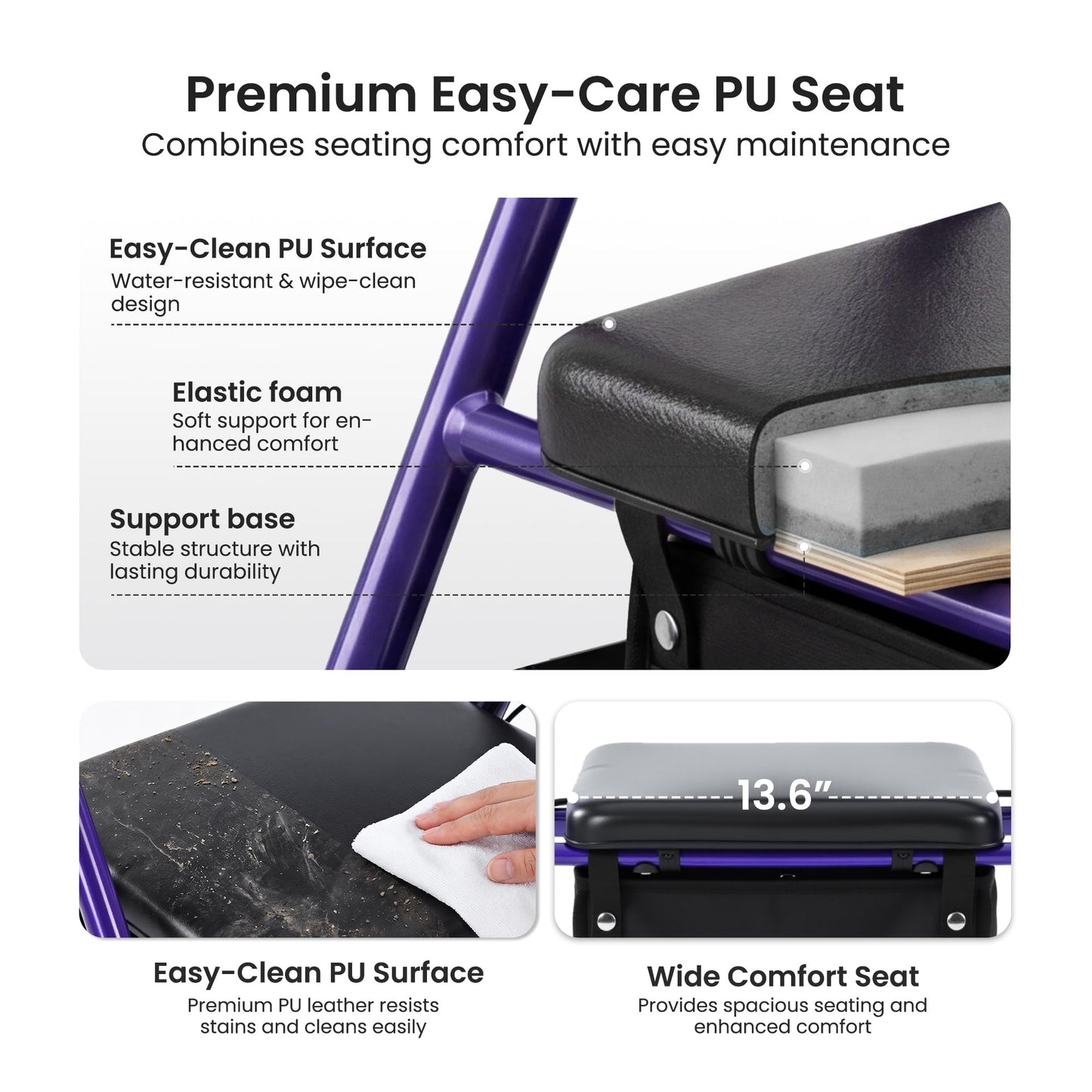 Metro Mobility 2 in 1 Rollator Walker & Transport Wheelchair, Foldable Lightweight Rollator Walker with Seat for Seniors, 8" Big Wheels for All Terrain, 300 lb. Weight Capacity, Purple