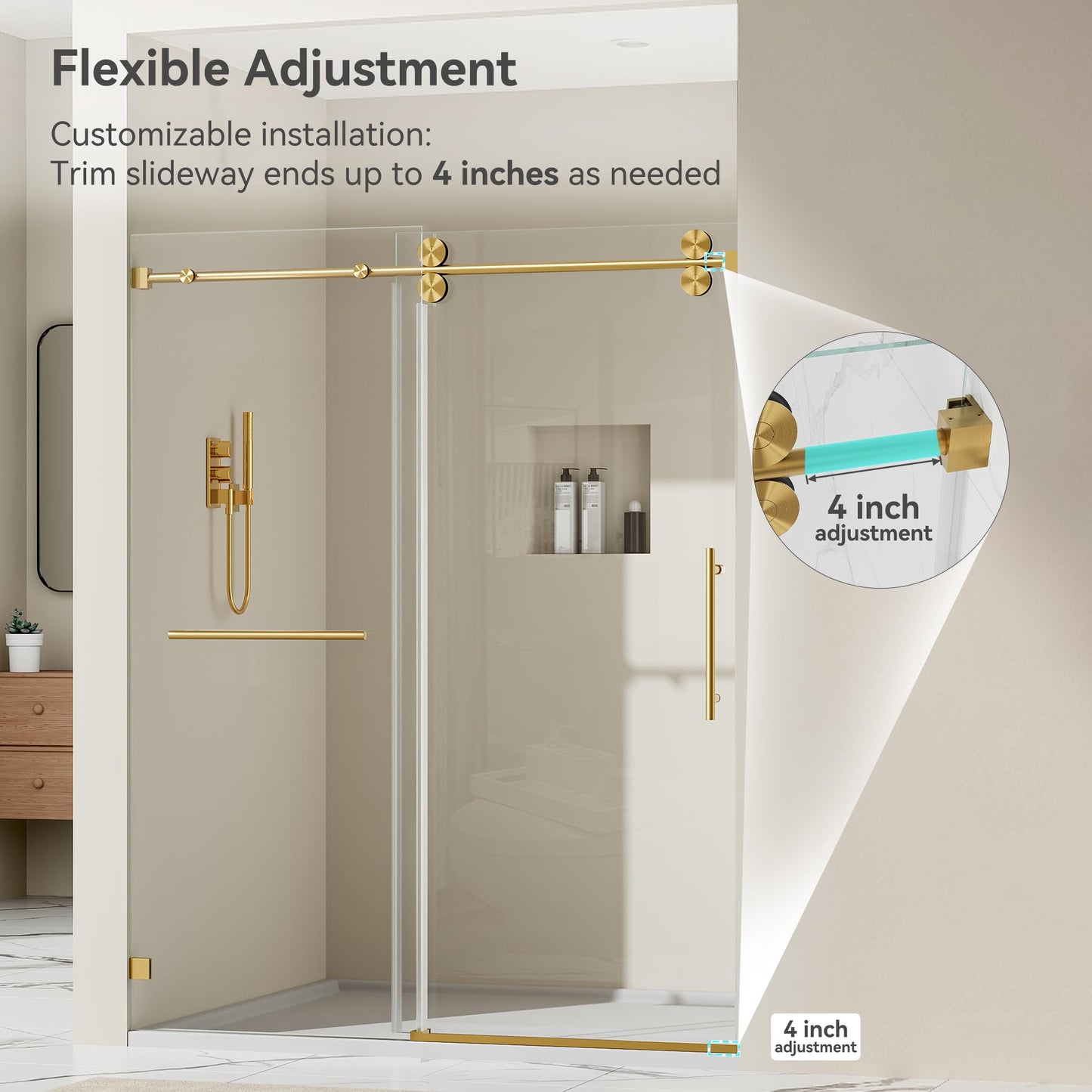 Frameless Single Sliding Shower Door 57"-61"x79", 3/8" Tempered Glass with Easy-Clean Coating, Adjustable Width for Walk-in Shower, Includes Towel Bar & Stainless Steel Hardware