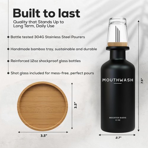 Brighter Barns Black Glass Mouthwash Dispenser - Stylish Bathroom Decor for Home, Gym & Gifts