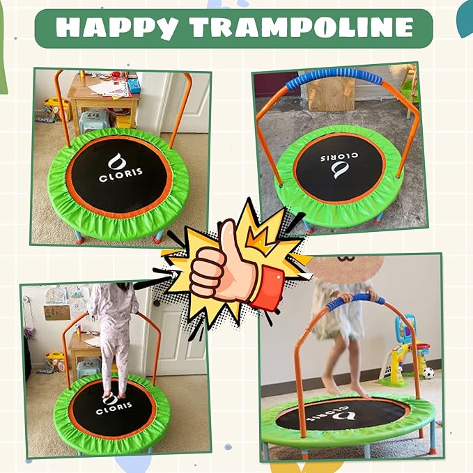 CLORIS 38in/48in Folding Trampoline - Max Load 220lbs / 450lbs Trampoline Rebounder Trampoline for Adults with Adjustable Foam Handle, with safty Padded Cover Best Gift