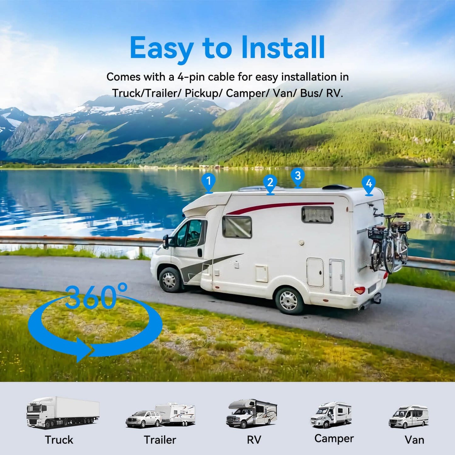 4CH 1080P H.265 4G WiFi GPS 4TB HDD Vehicle Mobile DVR System Video Recorder Loop Record with IR Night Vision Waterproof Front Side Backup Camera and 7 inch VGA Monitor for RV Truck Camper Van