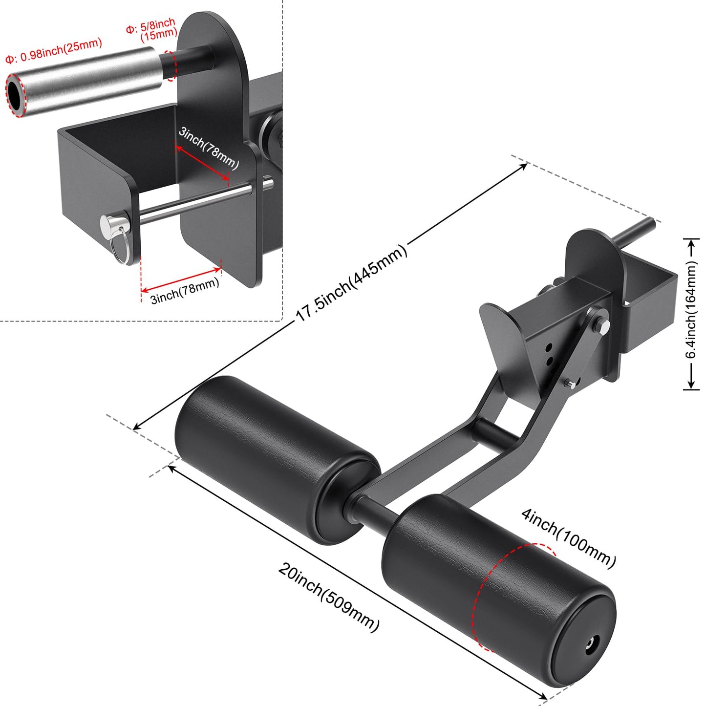 Kipika Nordic Hamstring Curl Squat Rack Attachment for Power Rack with 5/8" or 1" Hole - Adjustable Leg Hold Down Attachment with Premium Leather Surface (for 3" x 3" Power Cage with 5/8" or 1" Hole)