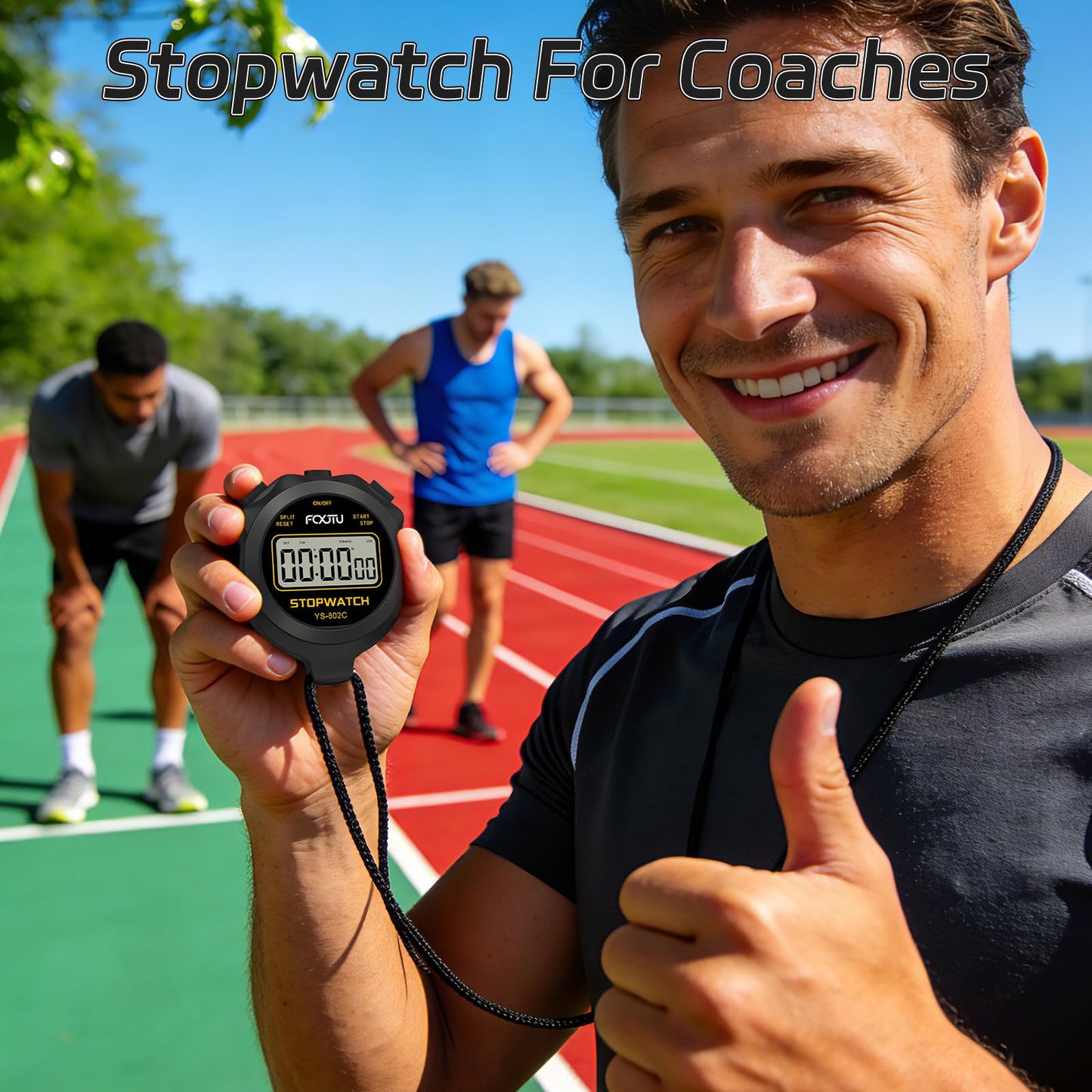 FCXJTU Simple Digital Sports Stopwatch Timer, No Bells, No Clock, No Alarm, Simple Basic Operation, Silent, ON/Off, Pure Stopwatch for Swimming Running Training Kids Coaches Referees Teachers (Black)