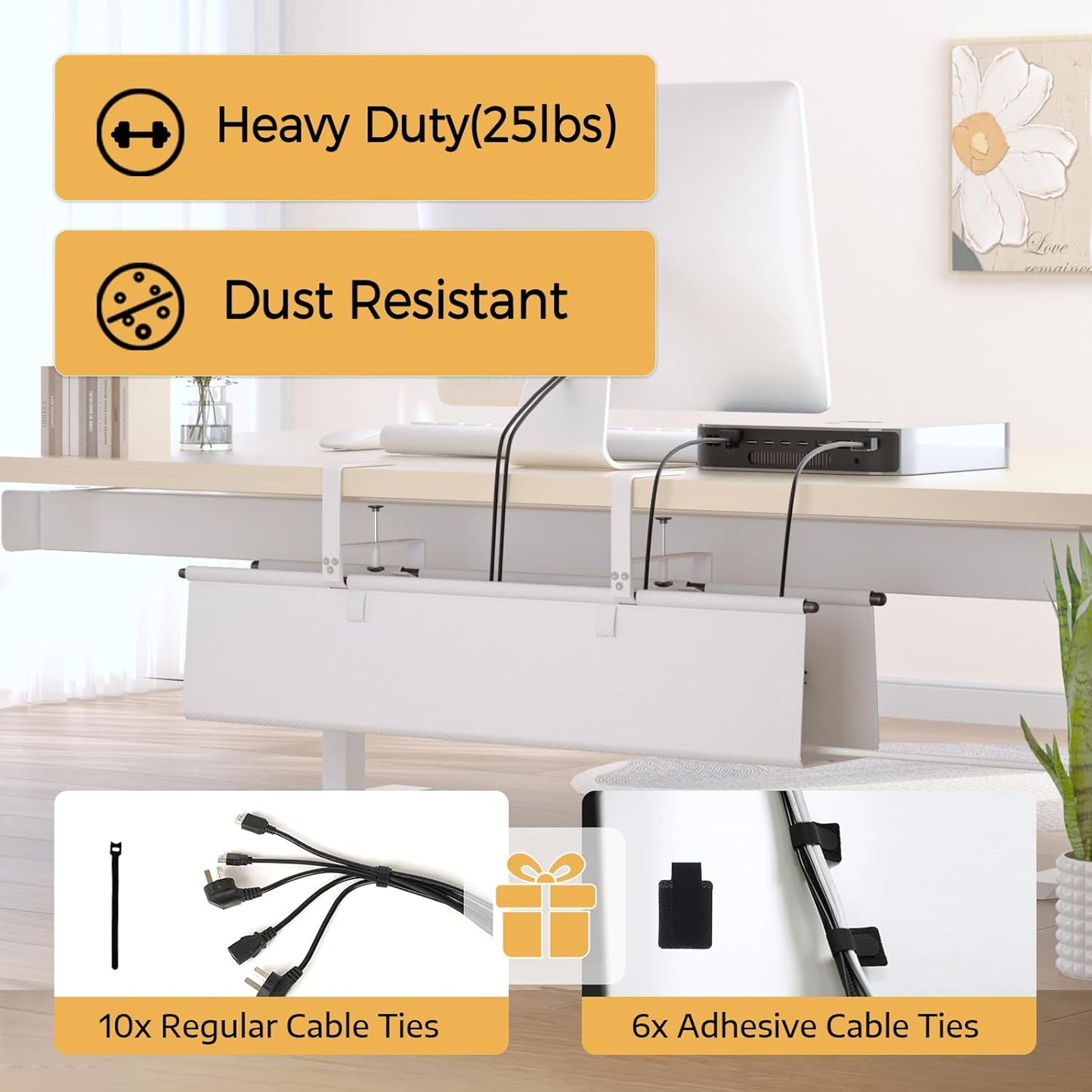 Jolensoy 28" 16X Under Desk Cable Management Tray - Cord Organizer for Desk No Drill, Fabric Under Table Wire Organizer