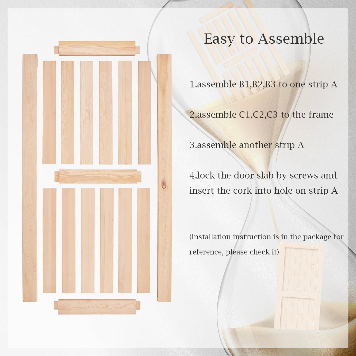 EaseLife 30in x 84in Sliding Barn Wood Door,Interior Doors,DIY Assemblely,Solid Natural Spruce Panelled Slab,Easy Install,Apply to Rooms & Storage Closet,H-Frame