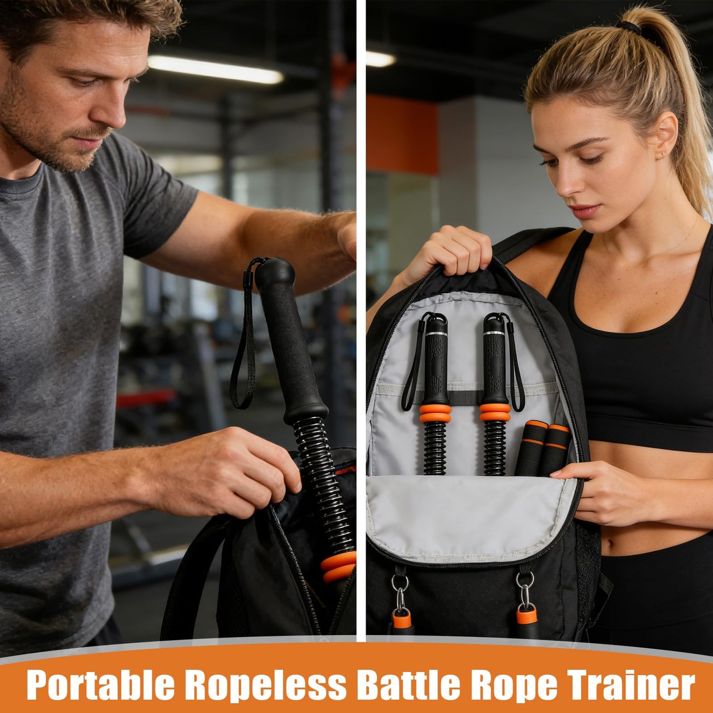 CALLECK Ropeless Adjustable Weighted Battle Rope, No Anchor No Drilling Heavy Fitness Training Rope for Apartment Small Space Home Gym, Full Body HIIT Workout Equipment for Indoor Exercise (Black)