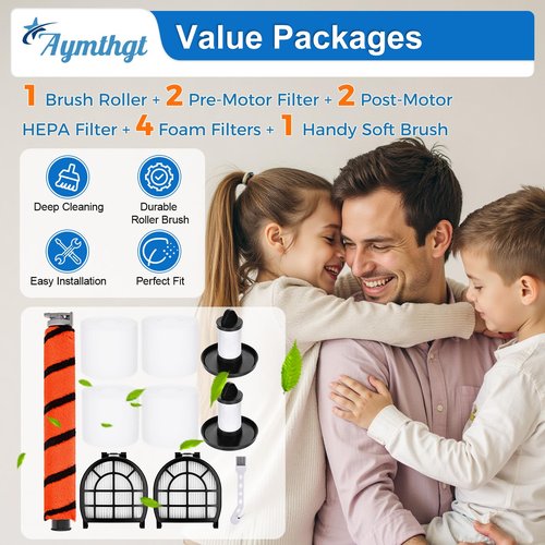 Aymthgt LZ600 Filter Replacement for Shark LZ601 LZ602 LZ602C APEX UpLight Lift-Away DuoClean Vacuum Cleaner, 2 HEPA Filters + 2 Pre-Motor Filters + 4 Foam Filters + 1 Brush Roll # XFFLZ600 & XHFFC600