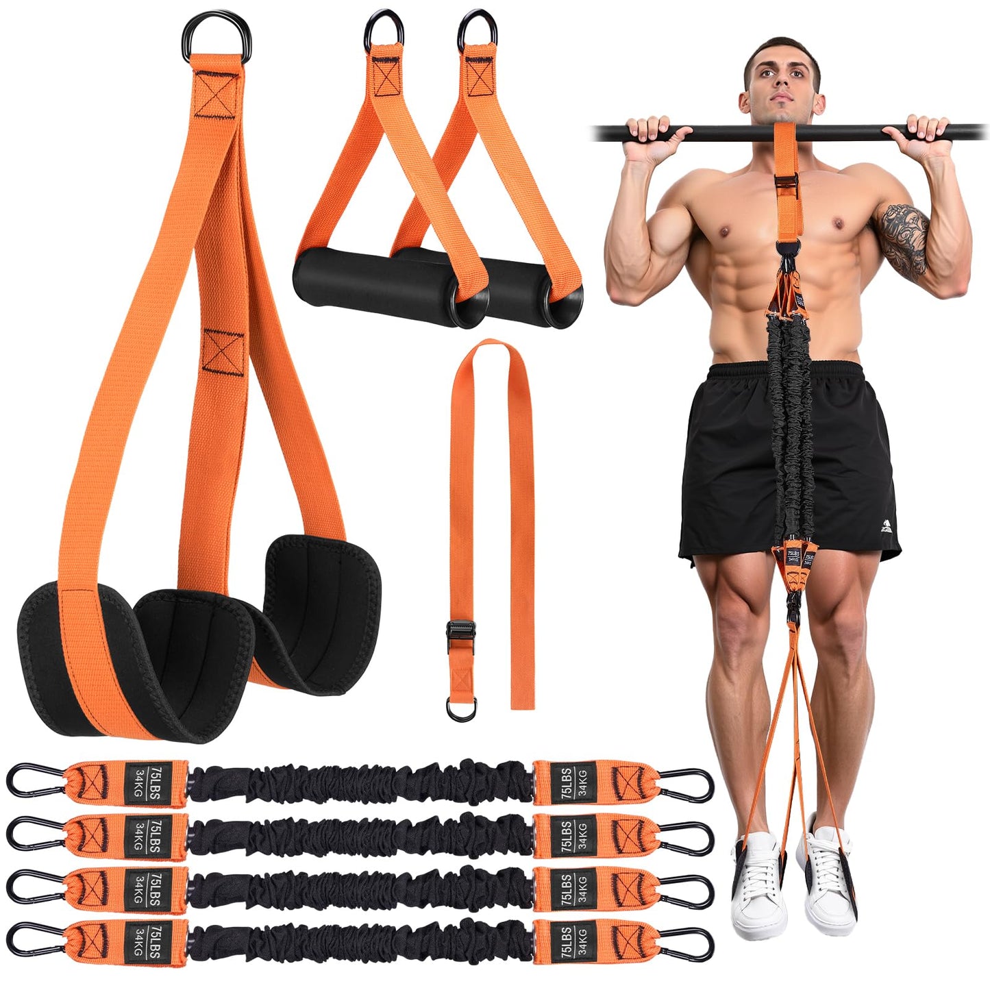 Pull up Assistance Bands, 4 Pull Up Bands 300lbs, Heavy Duty Pull Up Assist Workout Bands for Home Gym Strength Training with Two Footrest, Compatible with Any Pull Up Bars