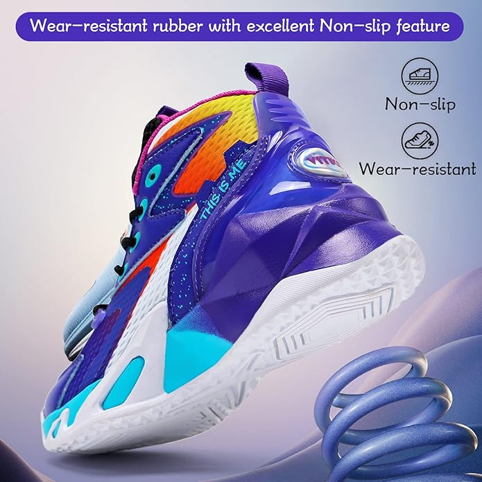 VITUOFLY Kids Basketball Shoes Boys Air Cushion Sneakers Girls Mid Top School Hoops Shoes Non-Slip Outdoor Sports Running Gym Comfortable Durable Little Kid/Big Kid
